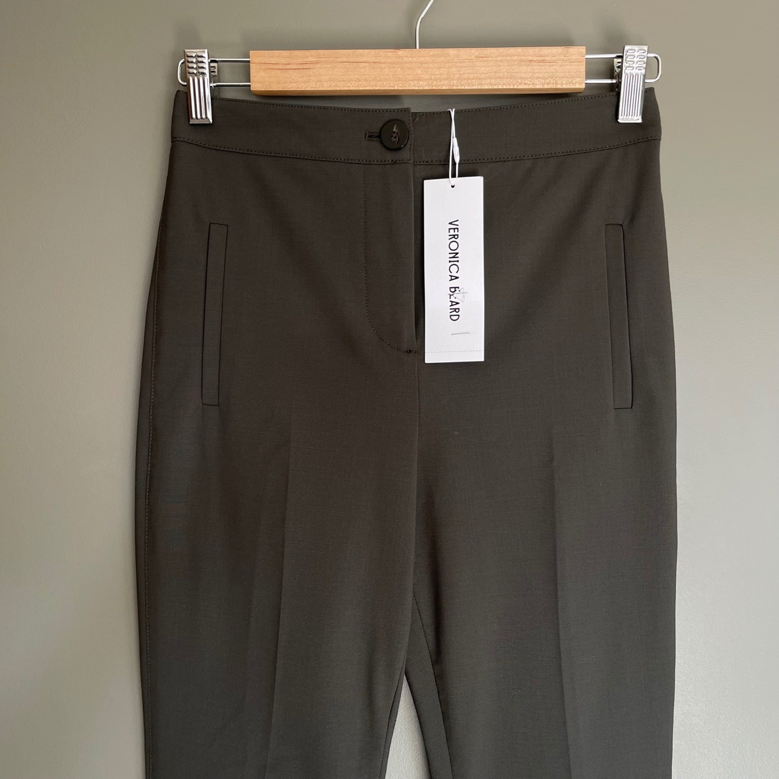 NWT Veronica Beard Arte Pant Loden Green Wool Blend Slim Flare Trousers Size 0
