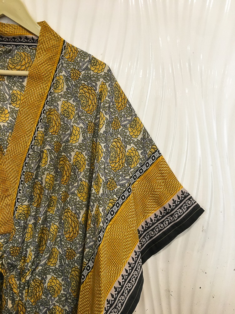 Vintage Sari Kaftan / Pure Cotton Long Maxi Dress / Luxury Resort Wear CFN1205