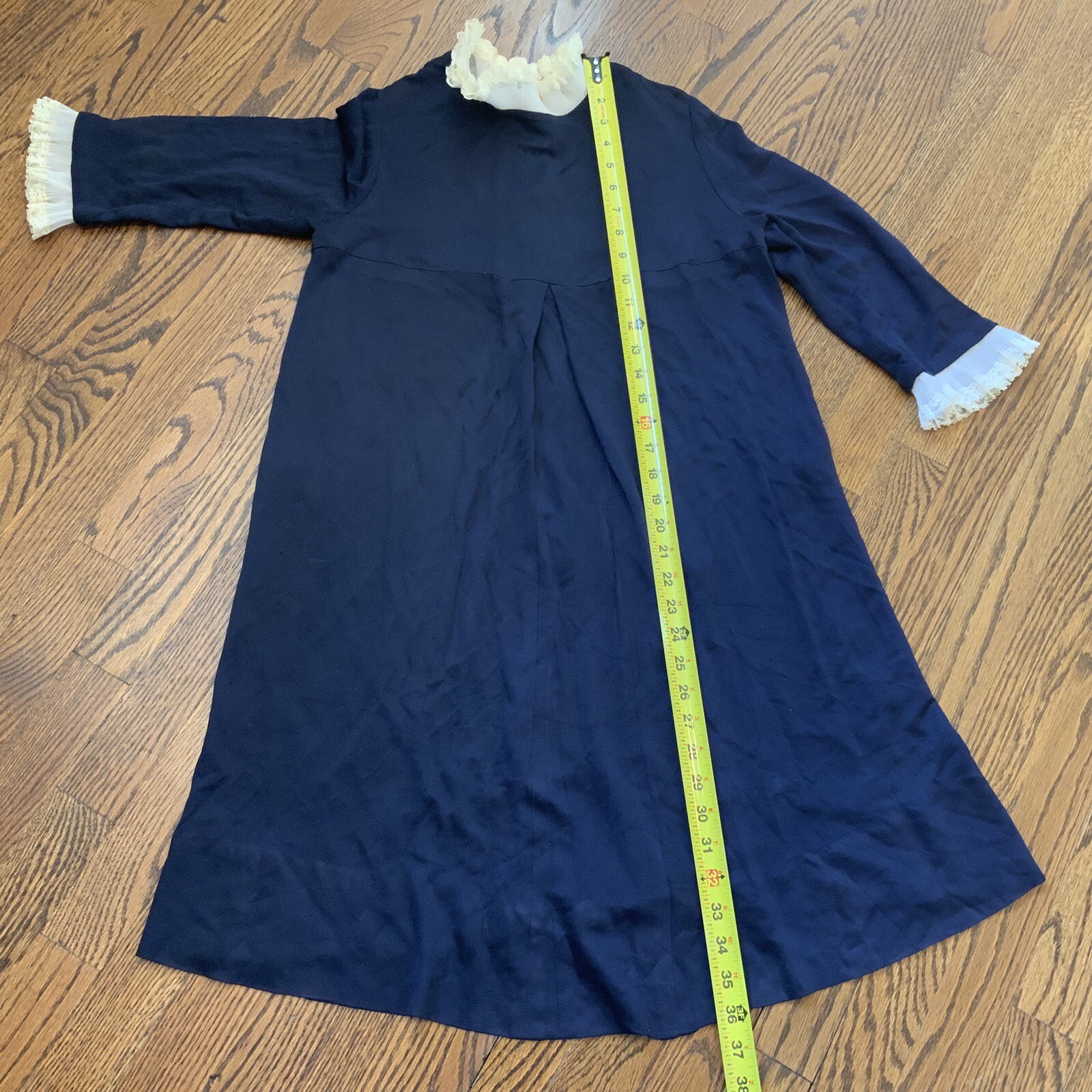 VTG 50s 60s Navy Midi Dress Wednesday Adams Twee Mod Hand Made Stretch Sz M?