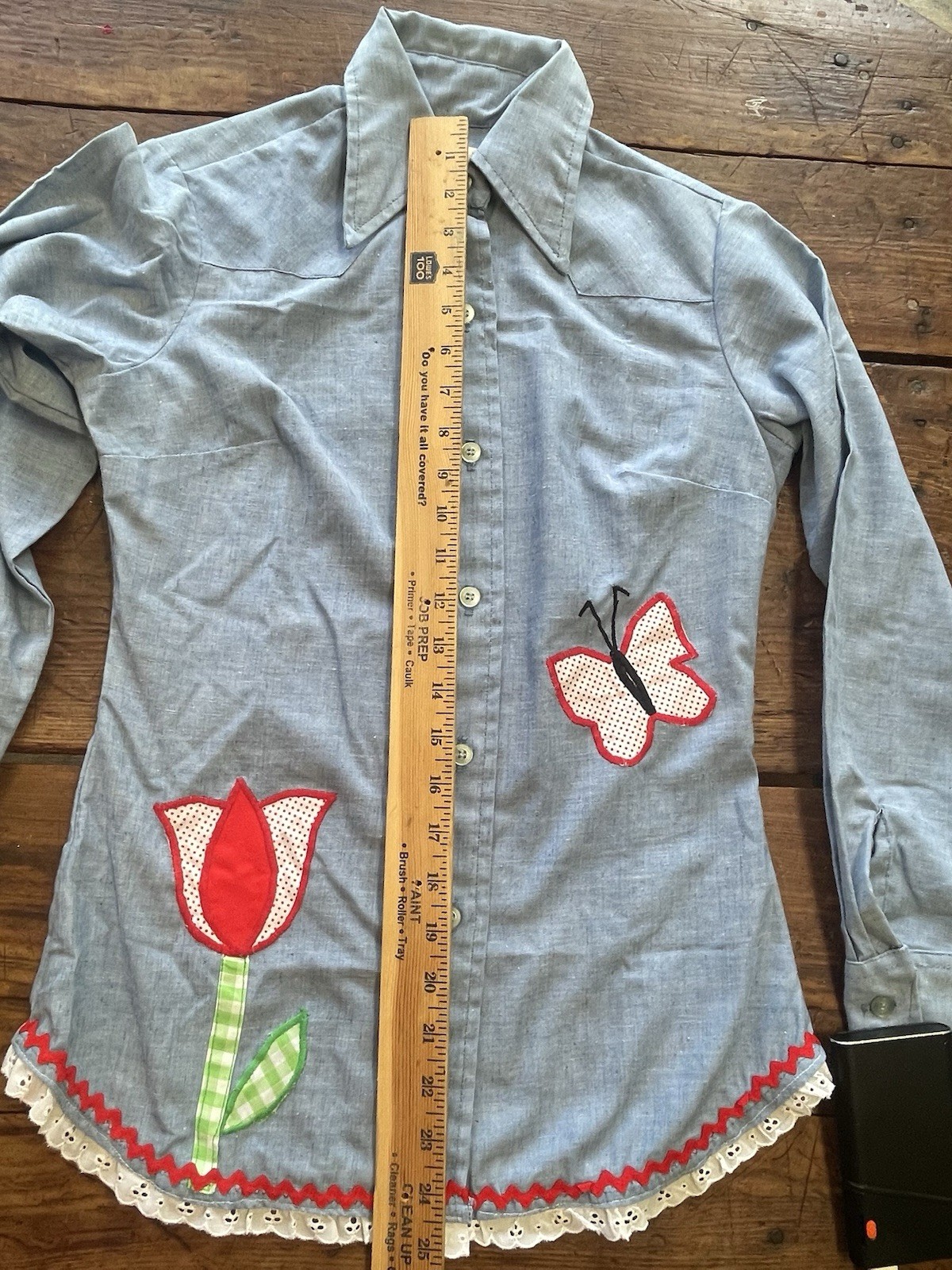 VTG 60s Stephens The Great American Classic Look Denim Shirt Embroidered 3735