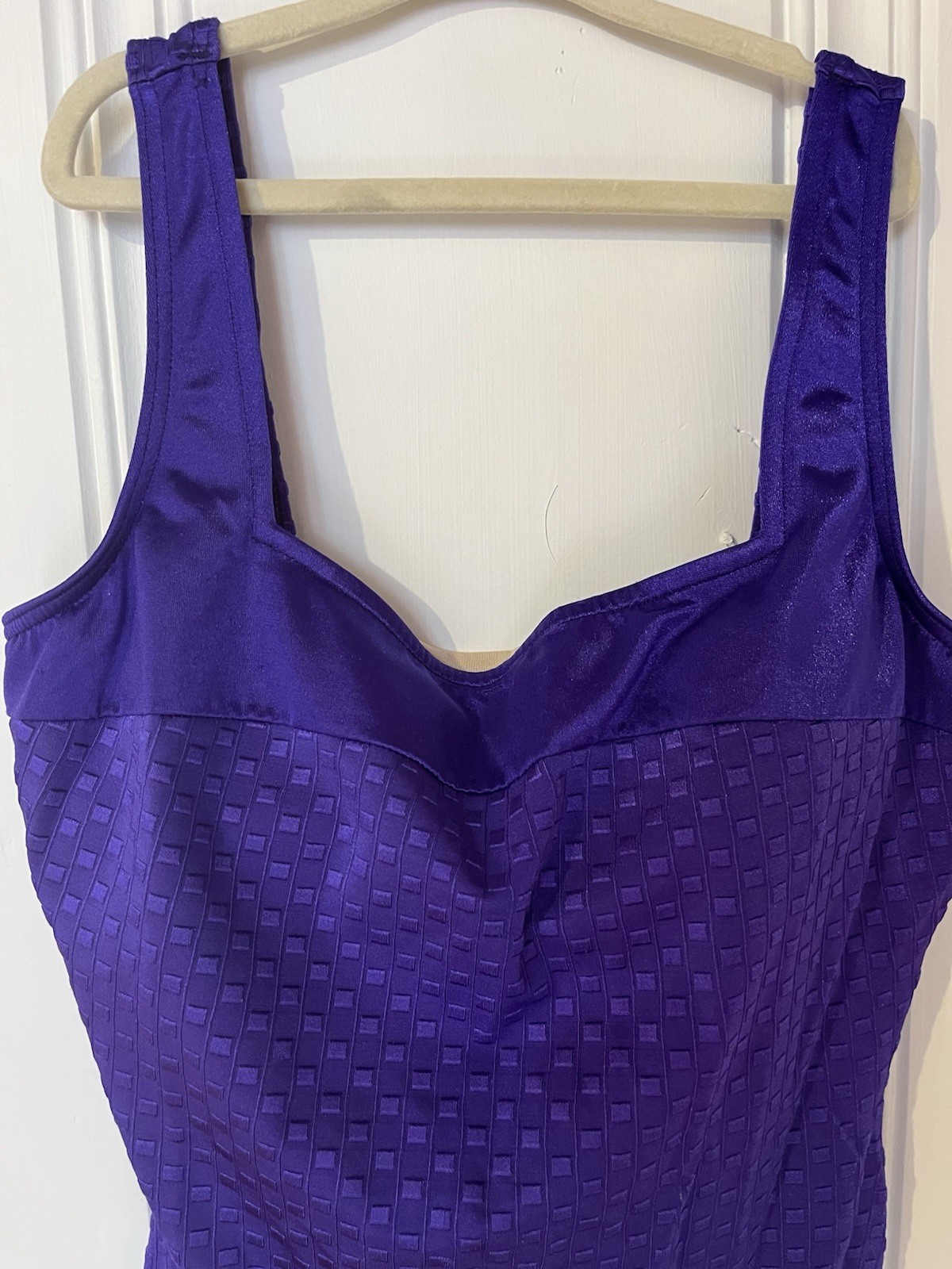 Vintage Maillot Batted 80s Swim Suit Size 12 C/D Purple Geometric Padding