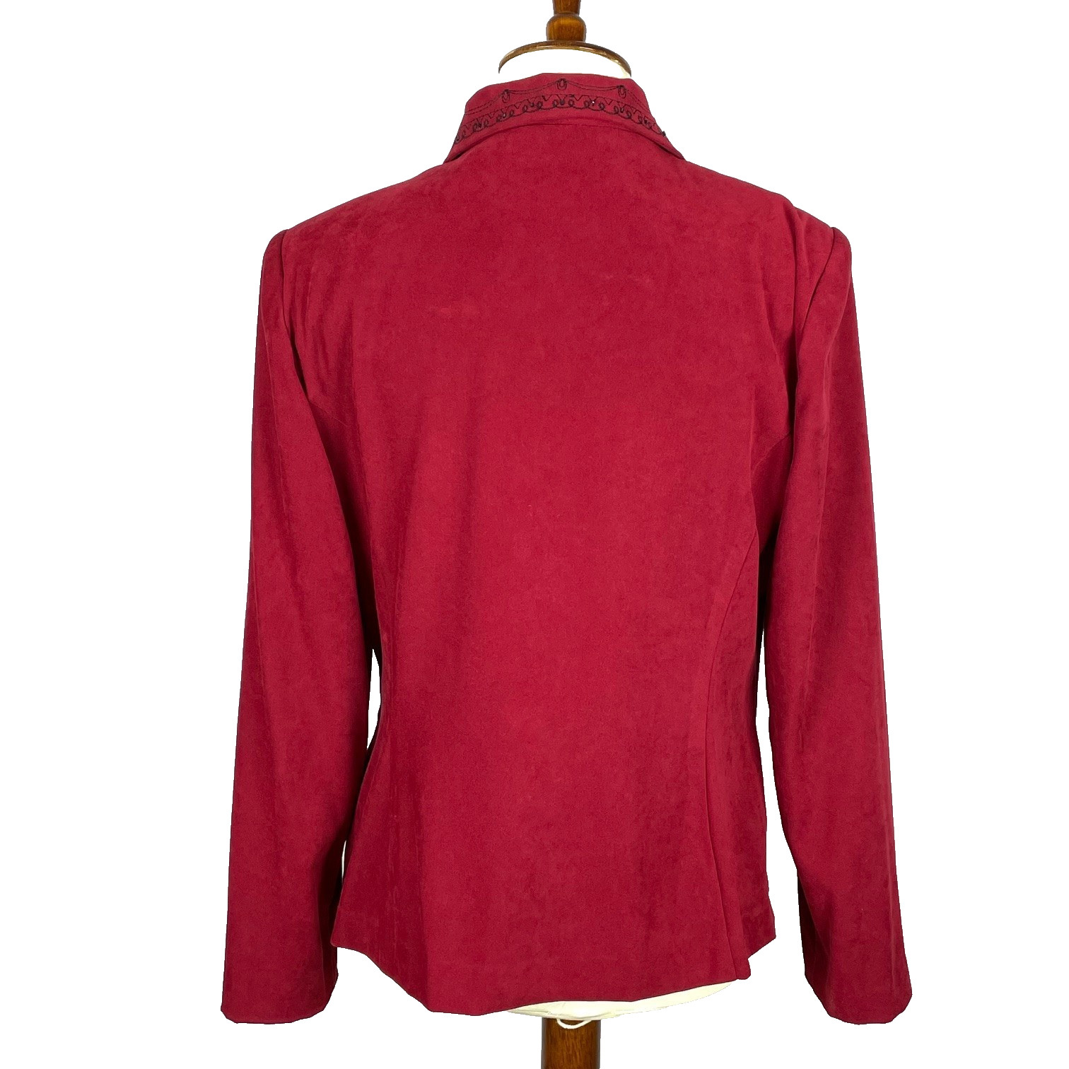 Vtg 80s 90s Studio I Faux Suede Full Zip Blazer Sz 12 Red Beaded Embroidery