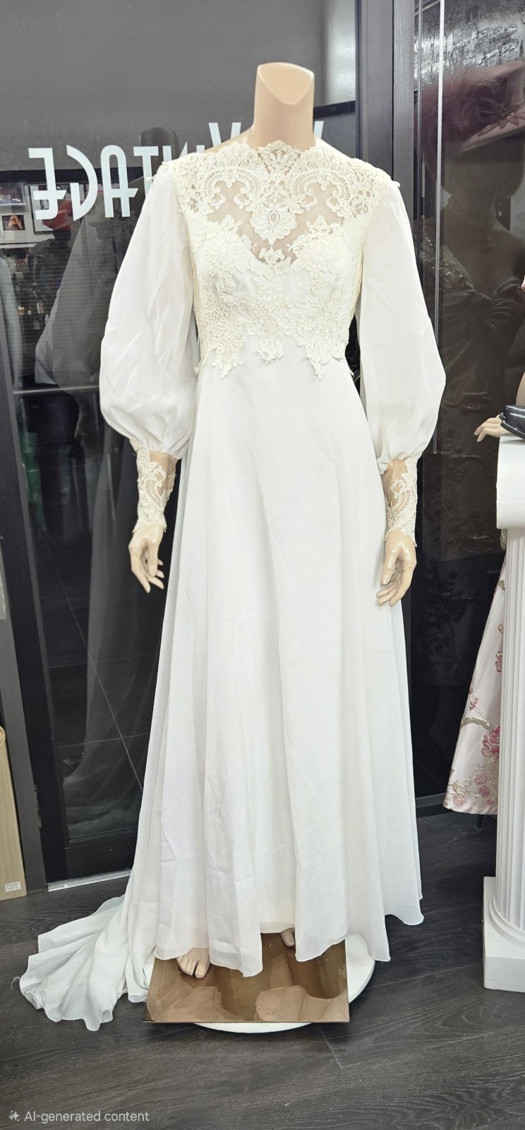 Bianchi Vintage 60s Ivory chiffon with Alencon lace trim Wedding Dress sz 8