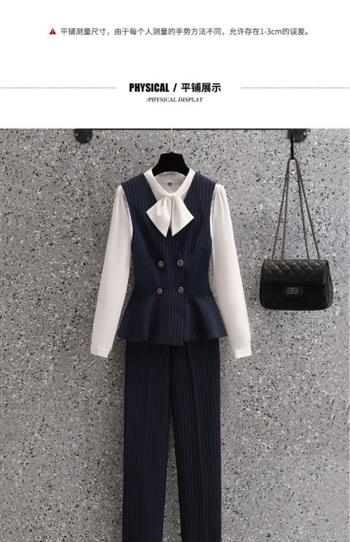 Korean Striped Blazer Jacket Pant Suit Office Ladies Business Wear Formal Set