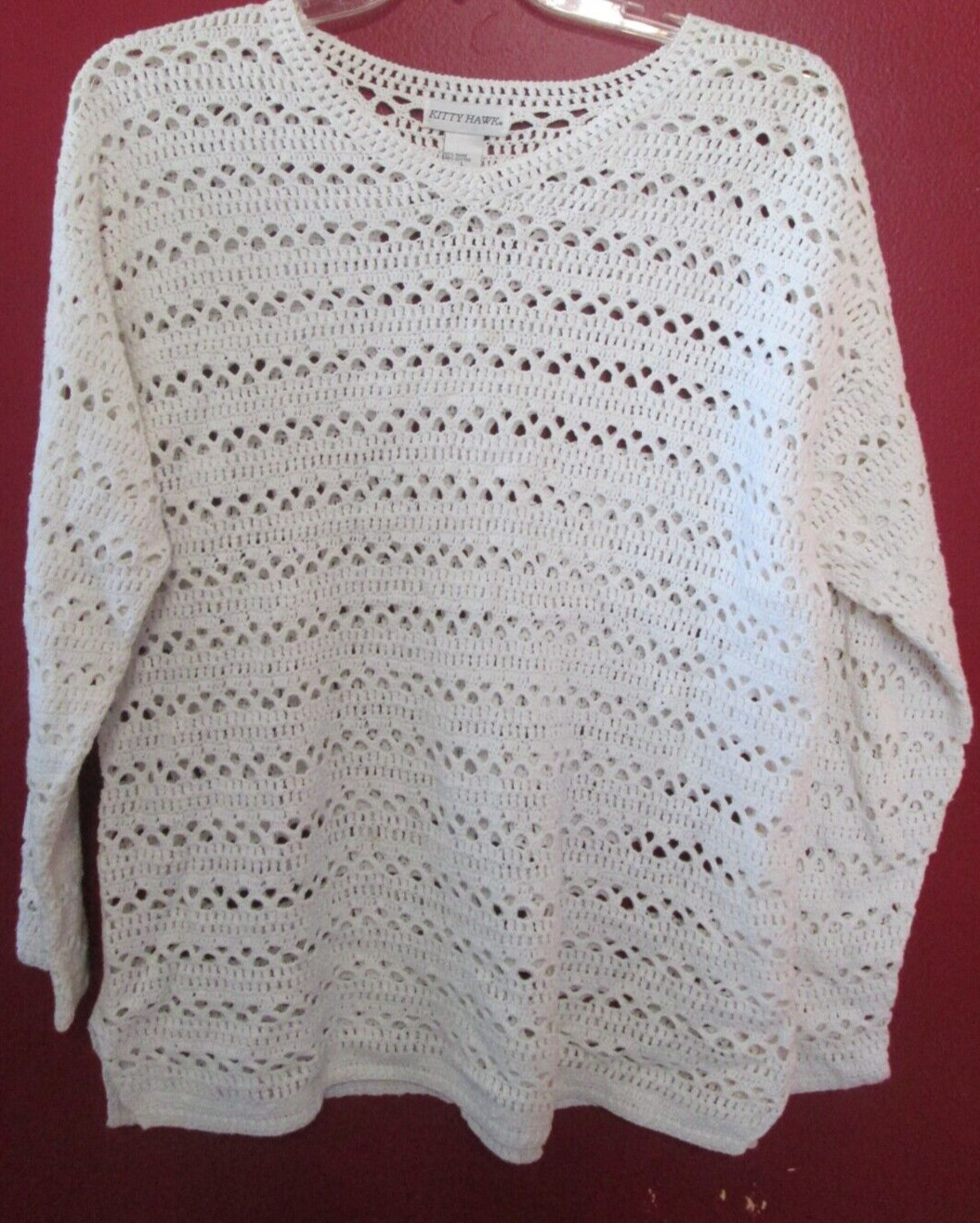 Kitty Hawk Women’s Sweater White Crocheted cotton blend Size L long sleeve