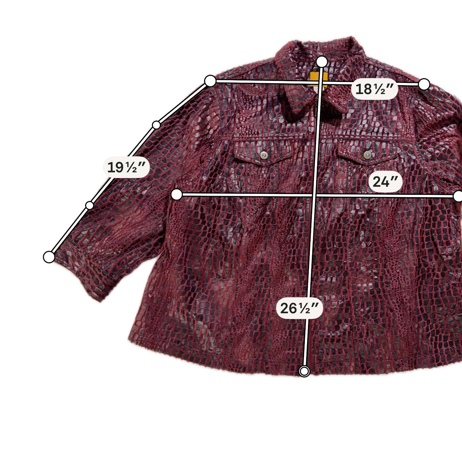 Vintage Y2K Ruby Rd Woman 22W Burgundy Croc Print Zip Front Jacket Plus Size