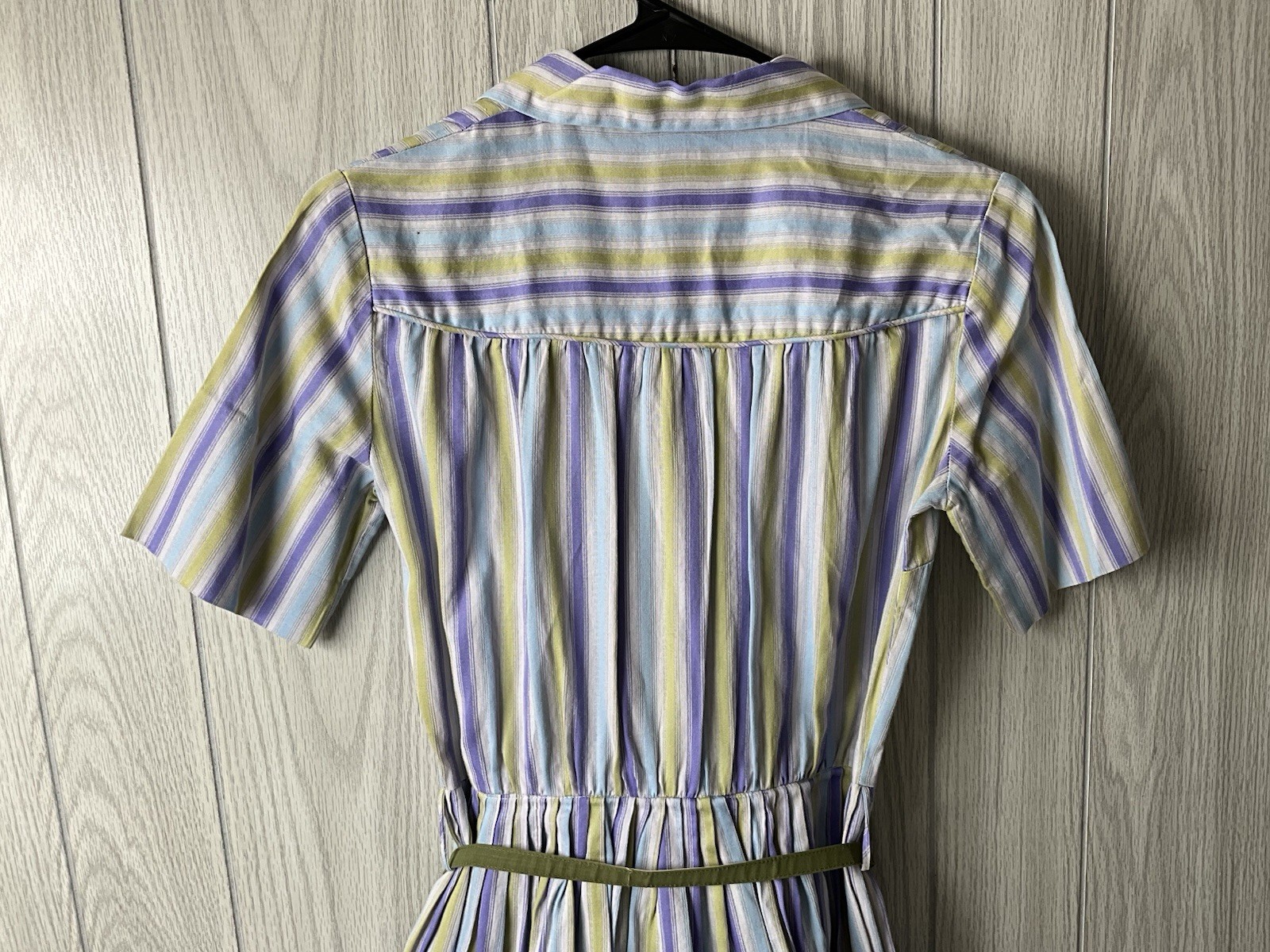 1950s Pat Perkins Vintage Sun Dress 100% Cotton Striped Button Up Belted XS/S