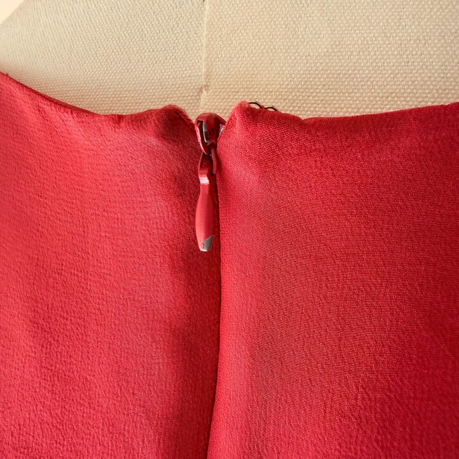 Vintage 100% Silk Dress Red Pink Beaded Flutter Sleeve Adrianna Papell