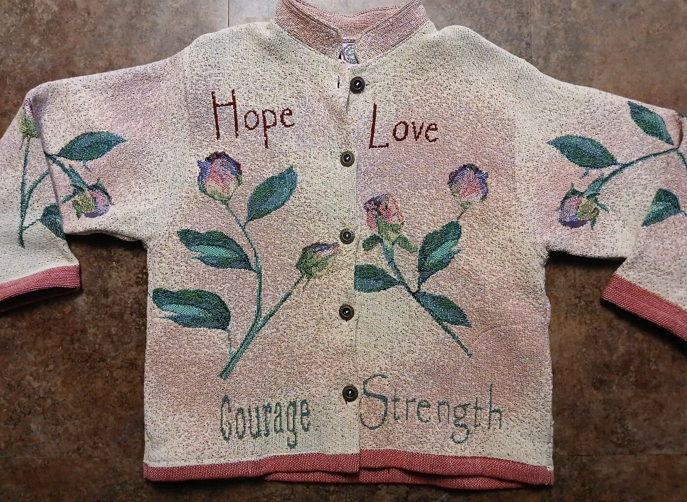 Women Size L VTG Sugar Street Weaver Button Up Sweater Jacket-Roses-Hope-Love