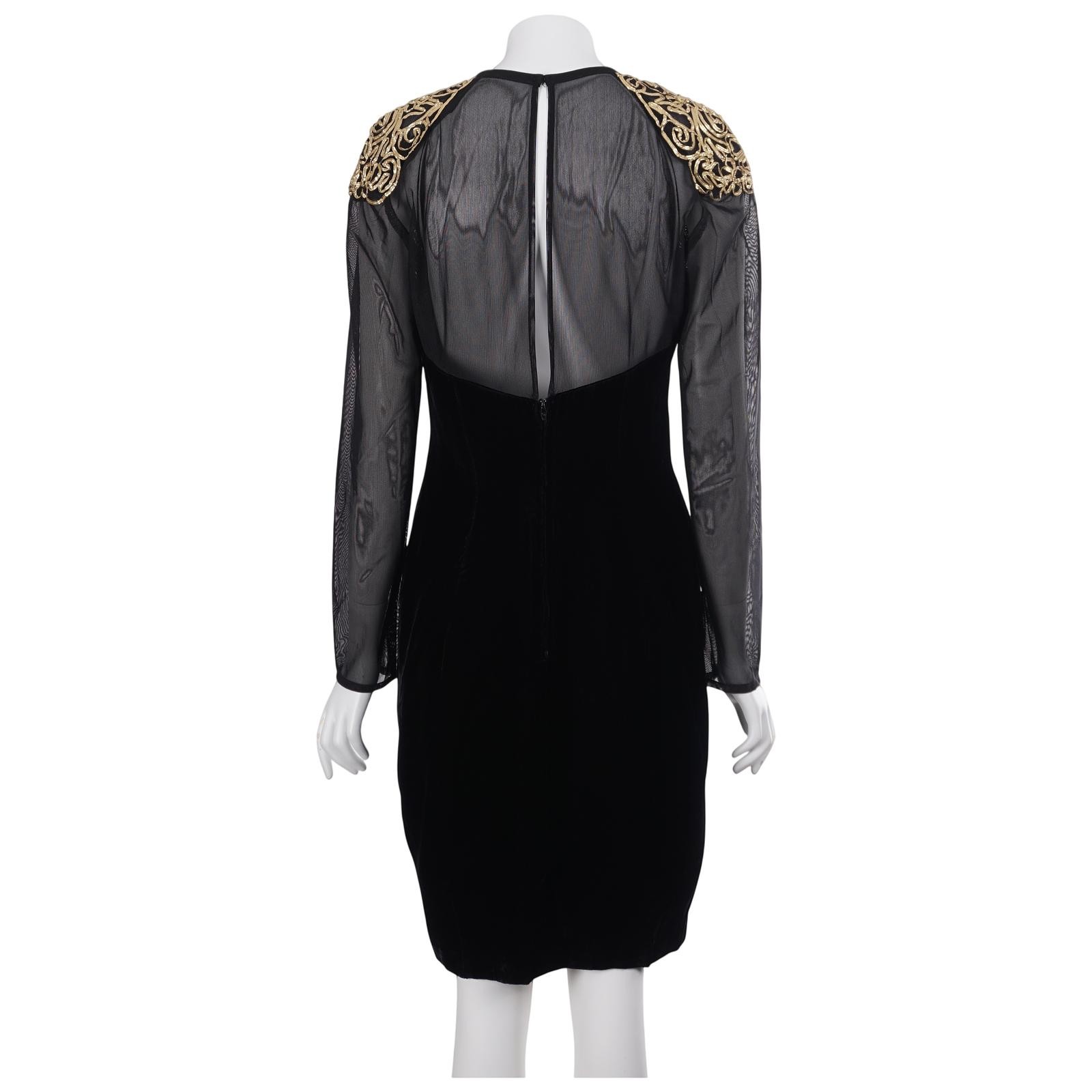 Susan Roselli for Vijack 80s Dress S/M Black Mesh Velvet Sheath Vintage Party