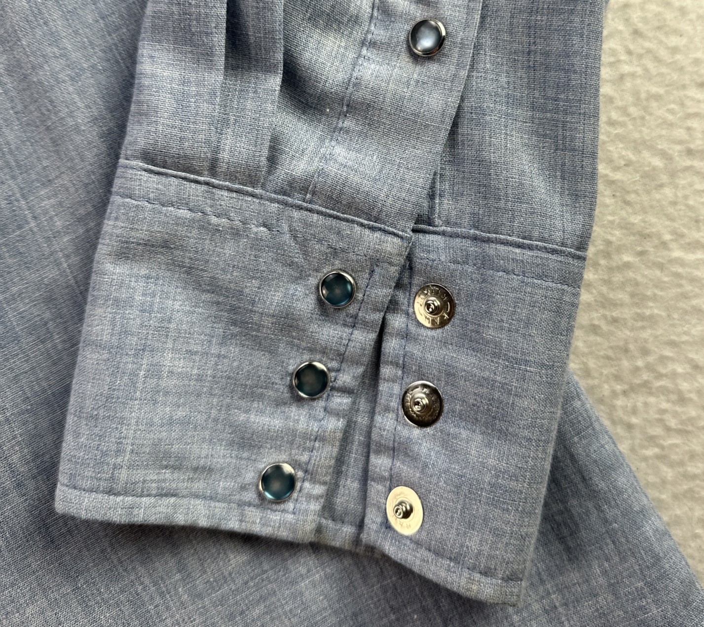 VTG 80s Sears Western Wear Pearl Snap Shirt Womens L Blue Floral Embroidered USA