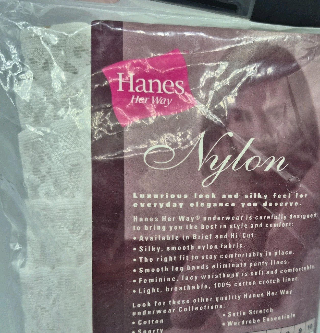 NEW VTG 99′ 5-Pack White Hanes Her Way 100% Nylon HI-CUT Lacey Top Panties Sz 9