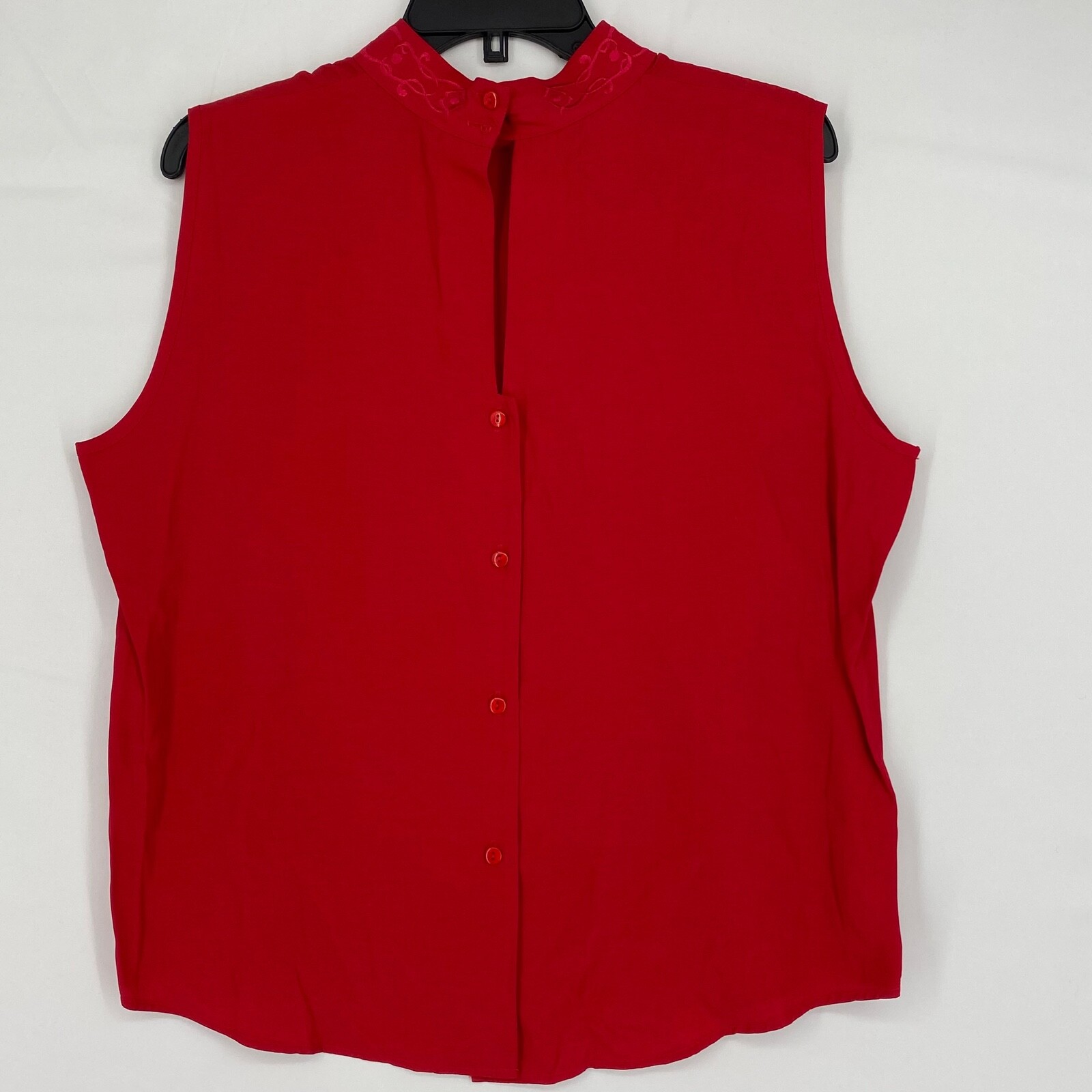 Gloria Lance Womens Large Vintage Mock Neck Top Red Embroidered Missing Button