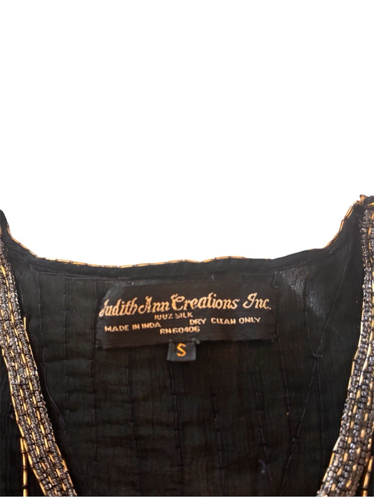 1980s Judith Ann Creations Silk Sparkle Dress Beaded Caftan Scalloped Hem VTG