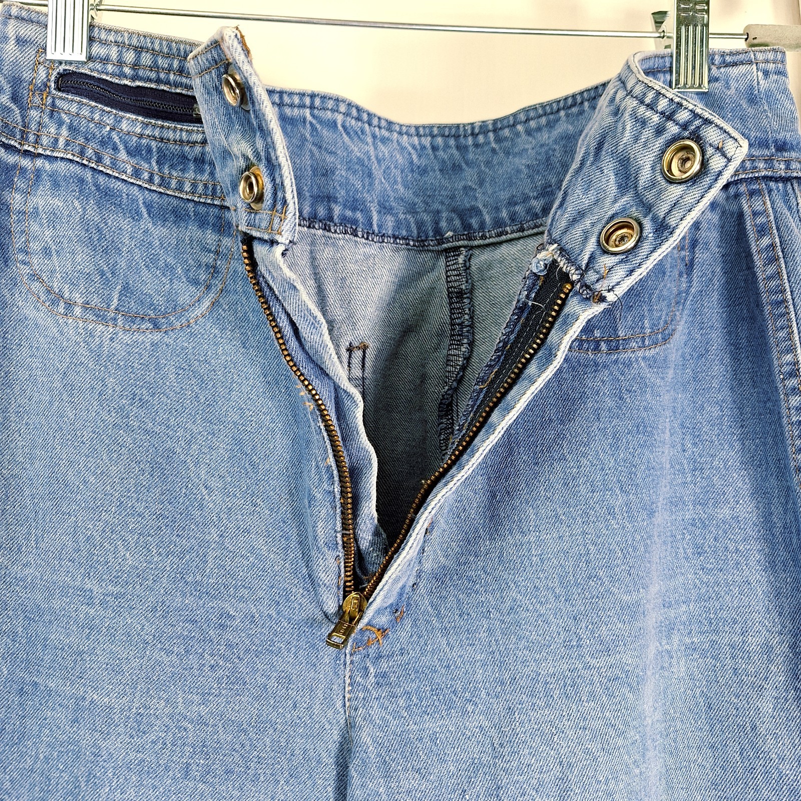 Vintage 70s Jag Sailor Jeans High Waist Wide Leg Denim Sz 29×32 Blue Hippie Boho