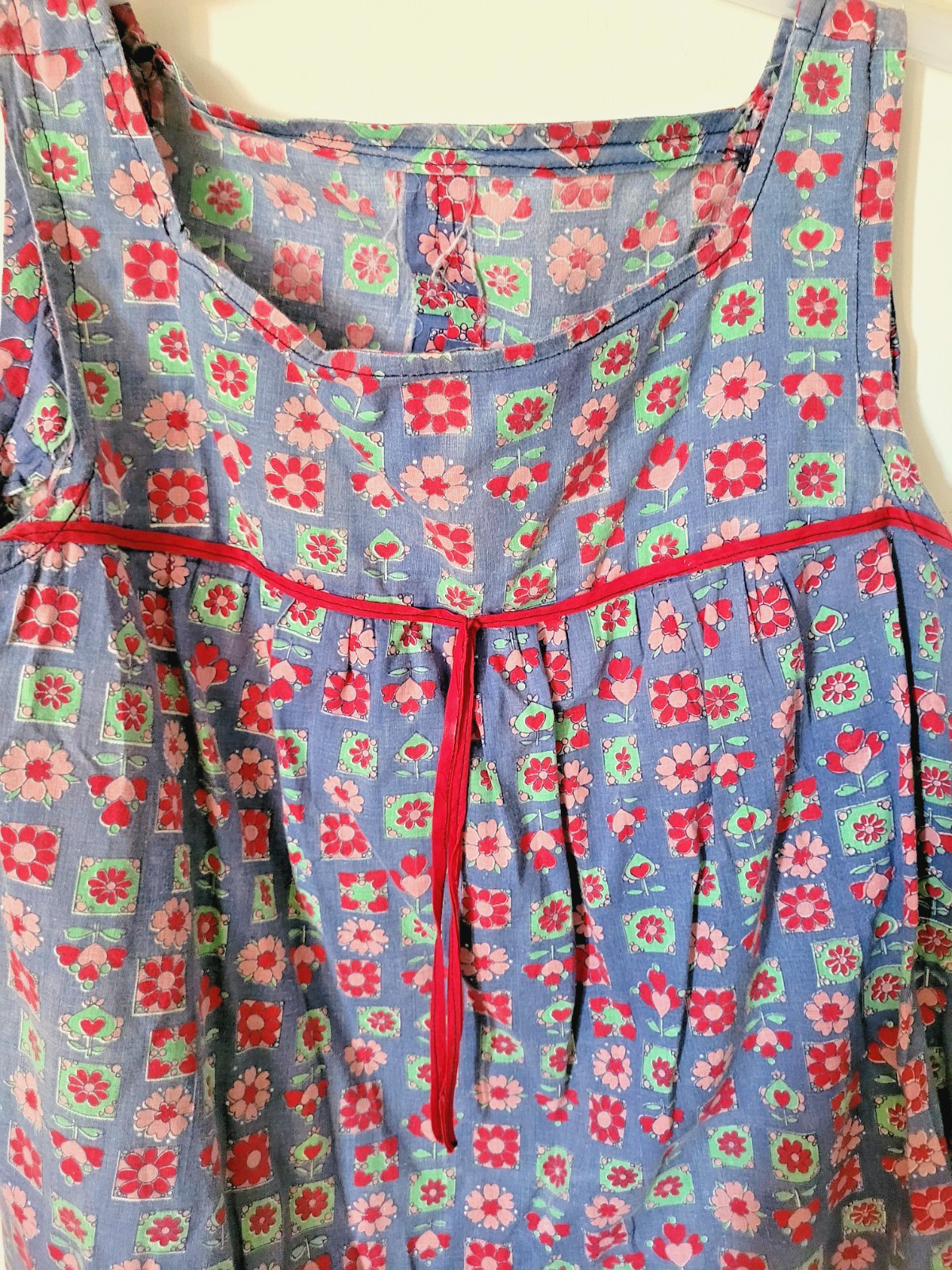 Vtg Maternity Hand Sewn Blue Floral Print Loose Tank Top S/M SZ 10? Unbranded
