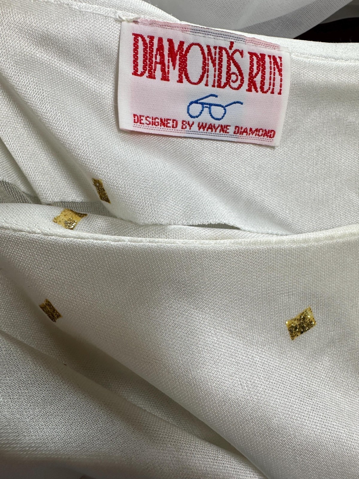 1980s dress with gold glitter and drop waist with sash by Diamond’s Run Size L