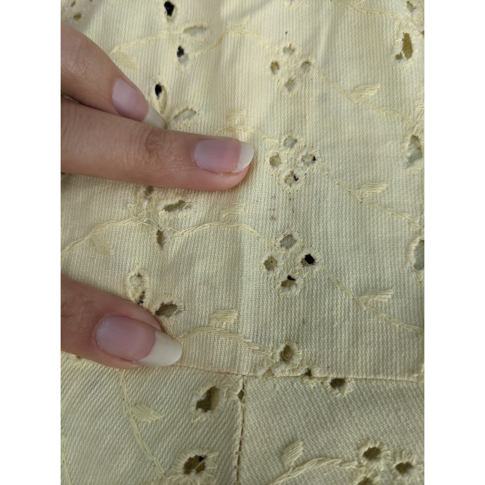 Vintage 50s Eyelet Lace Dress XS Yellow Cotton Cottagecore 1950s Summer Day Midi