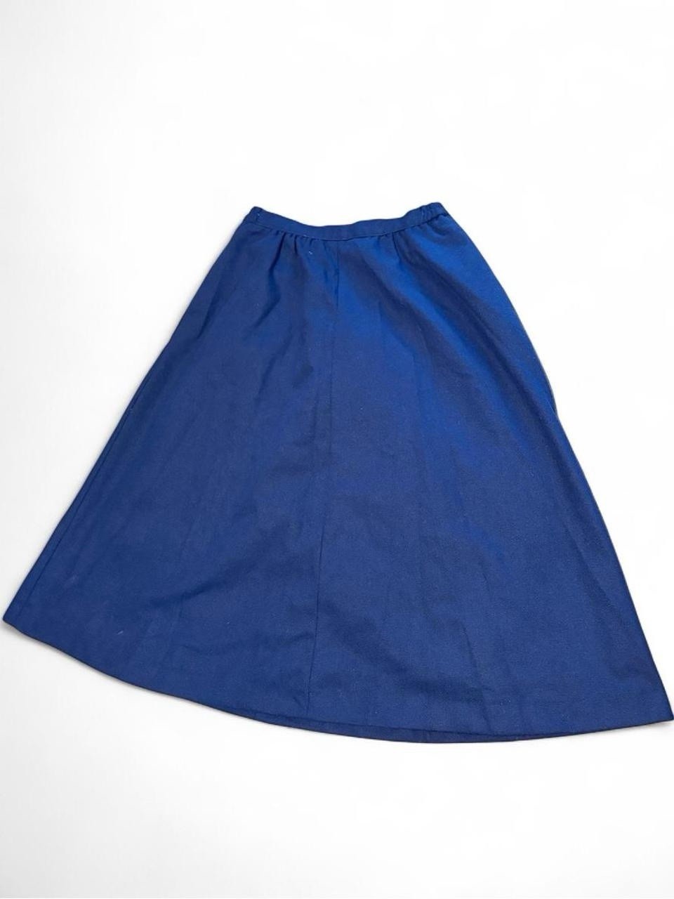 1970s 1980s True Vintage Wool Blend Midi Skirt Classic Blue Size 10