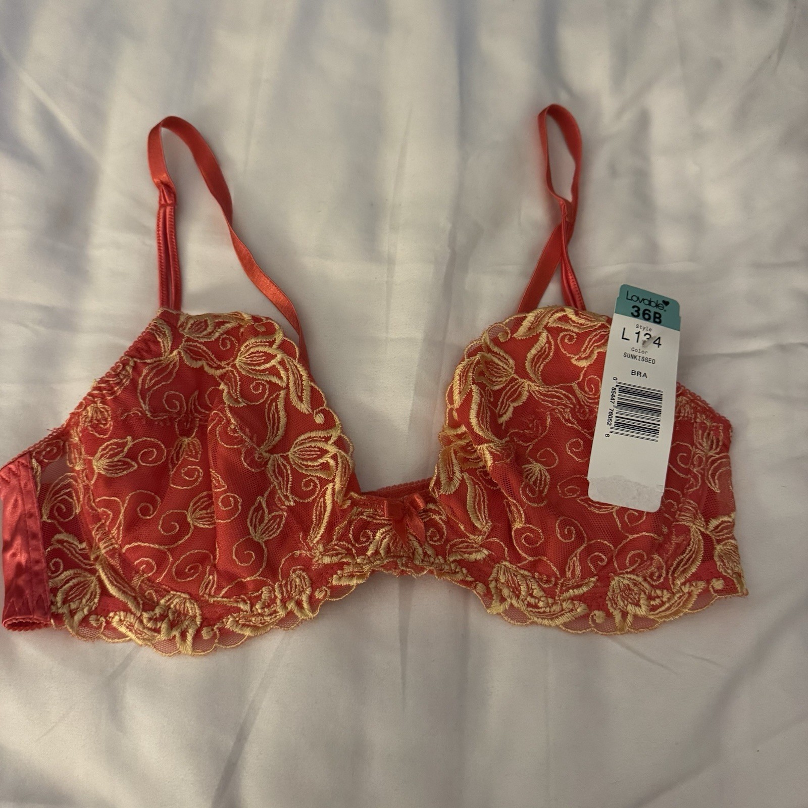 Vintage Lovable L134 Sunkissed Red & Gold Lace Underwire Bra – Size 36B (NWT)