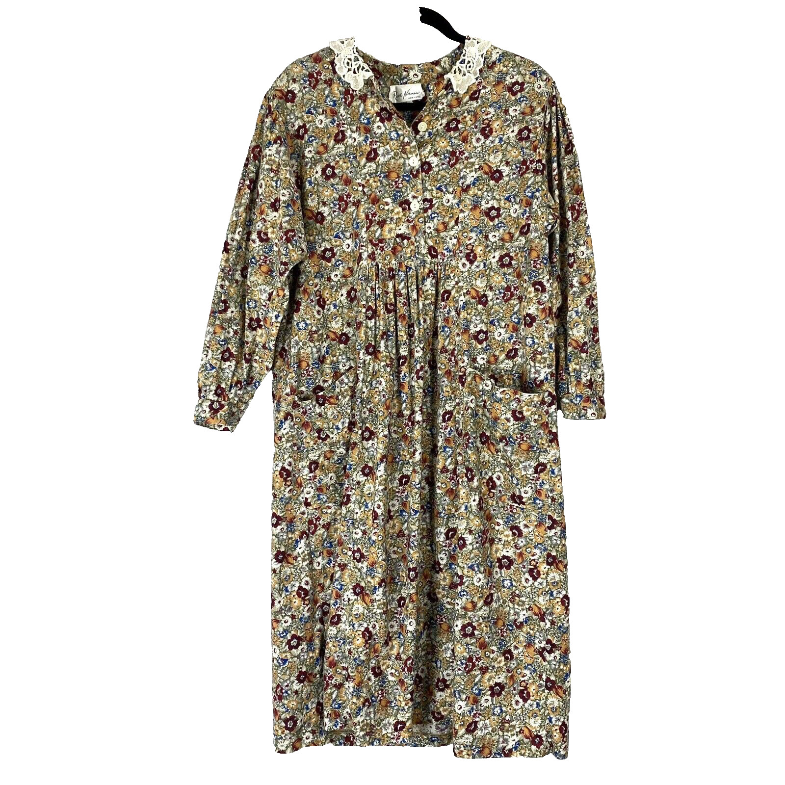 Vintage Ruth Norman Cottagecore Midi Dress Small Dainty Floral Lace Collar Boho