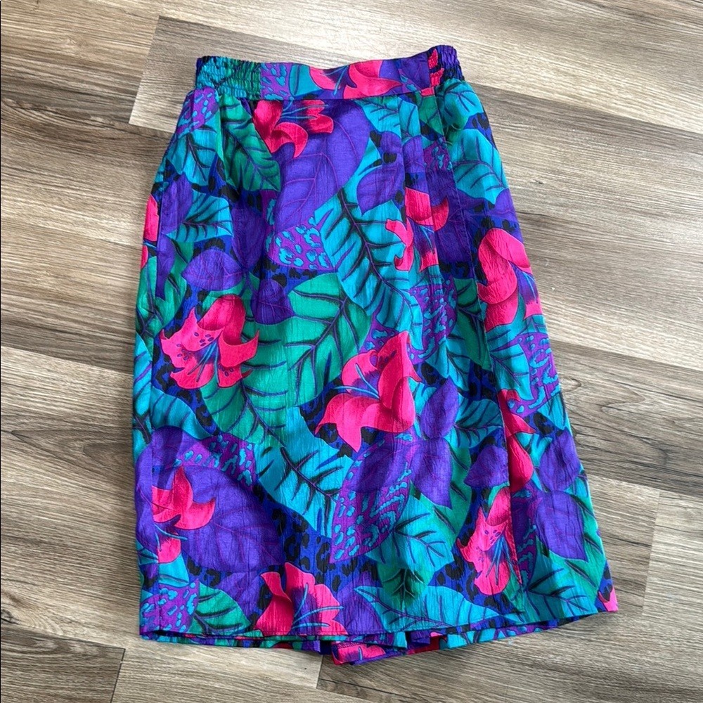 Vintage Joan Walters 90s Women’s Sz 10 Culotte Skort Skirt Blue Purple Polyester