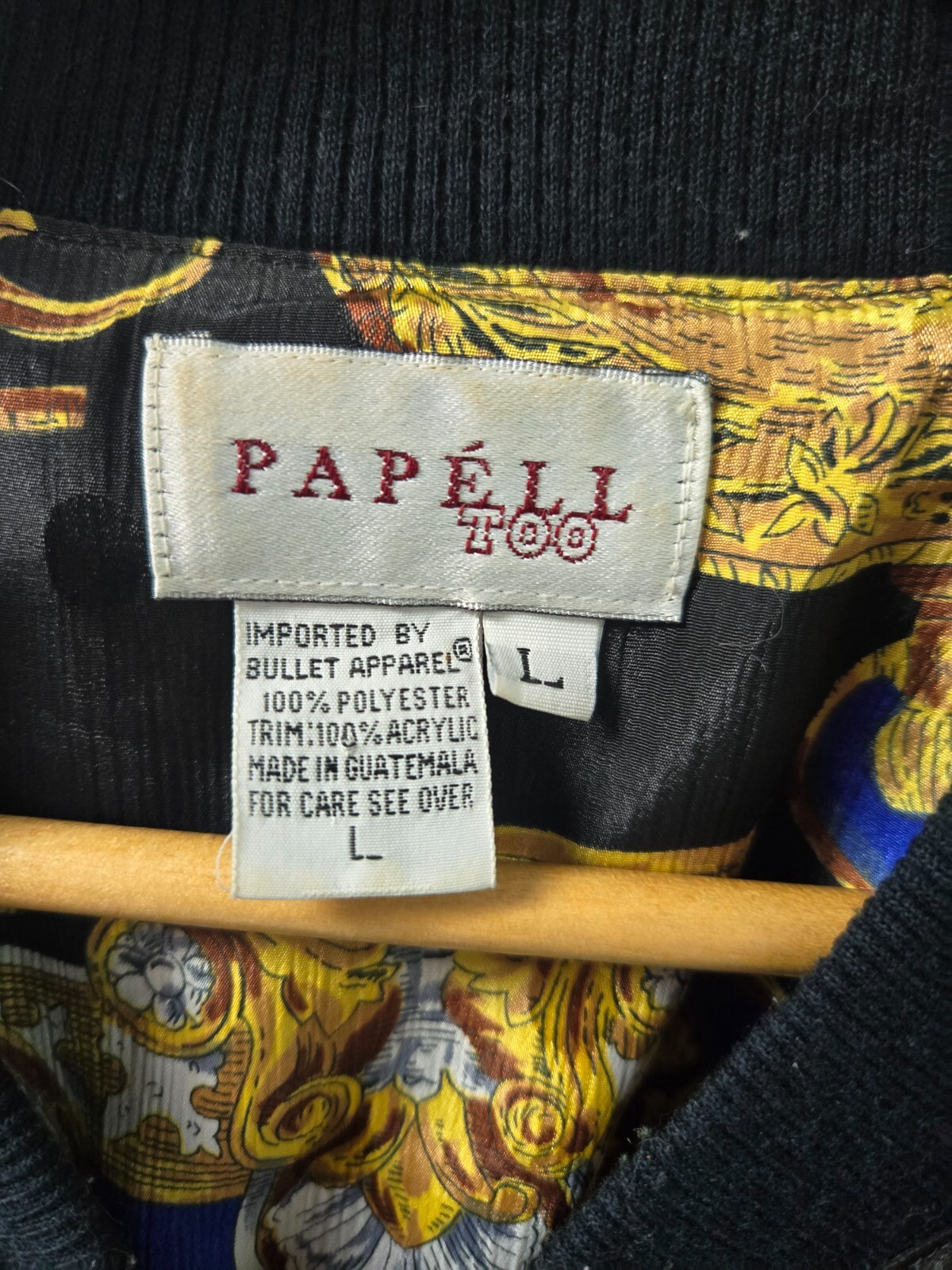 Vintage 1990s Silky Bomber Jacket Clock Rococo Baroque Papell Too L