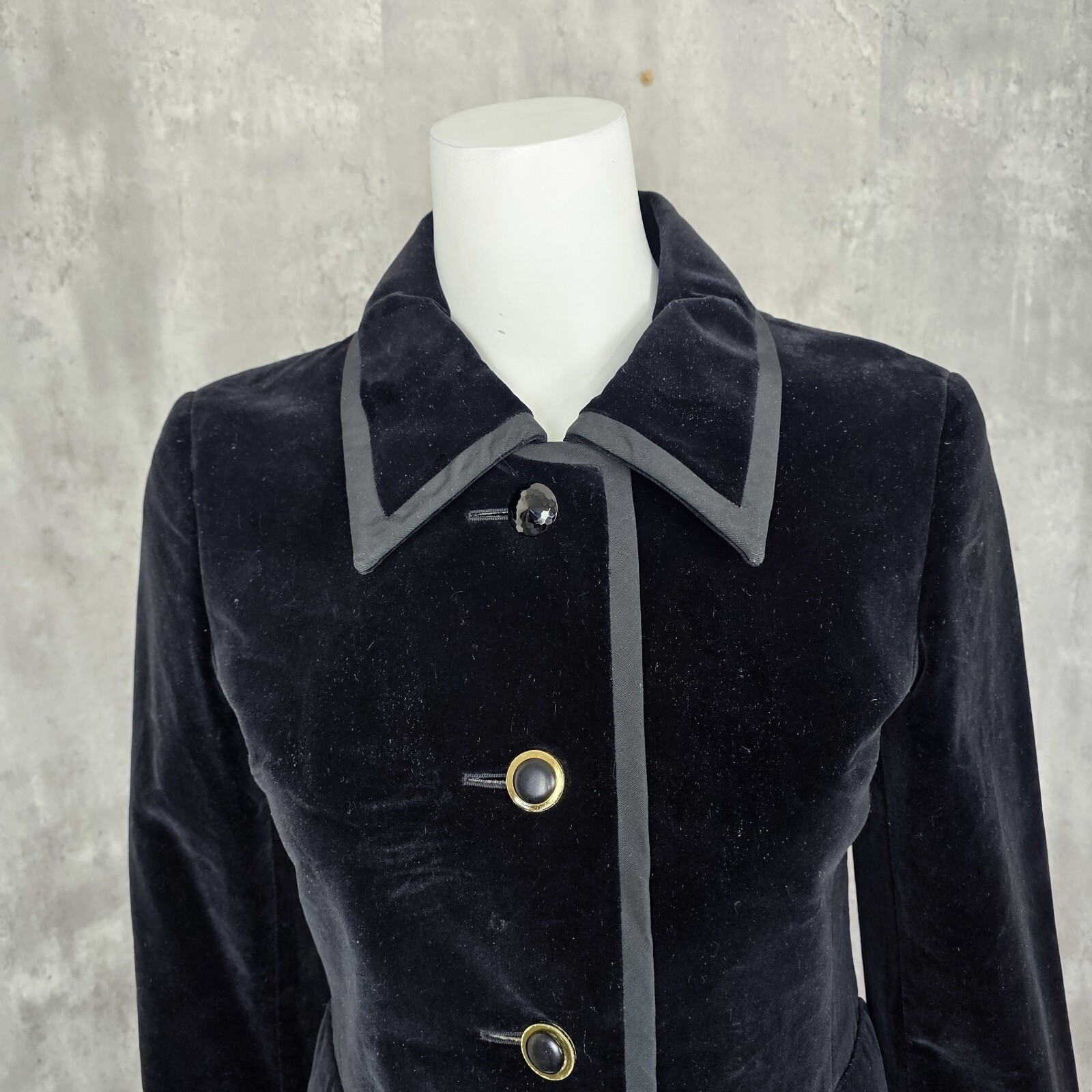 Vintage 60s Modelle Black Velveteen Pea Coat Gothic Victorian Mod Womens S