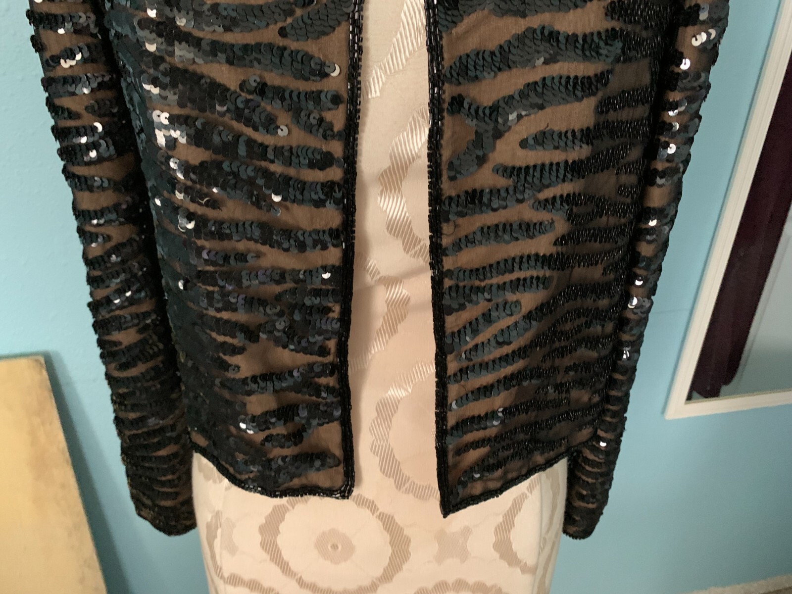 VTG ANDRETTA DONATELLO Jacket Black Sequin Gold Lined Long Sleeve Women’s Top XS