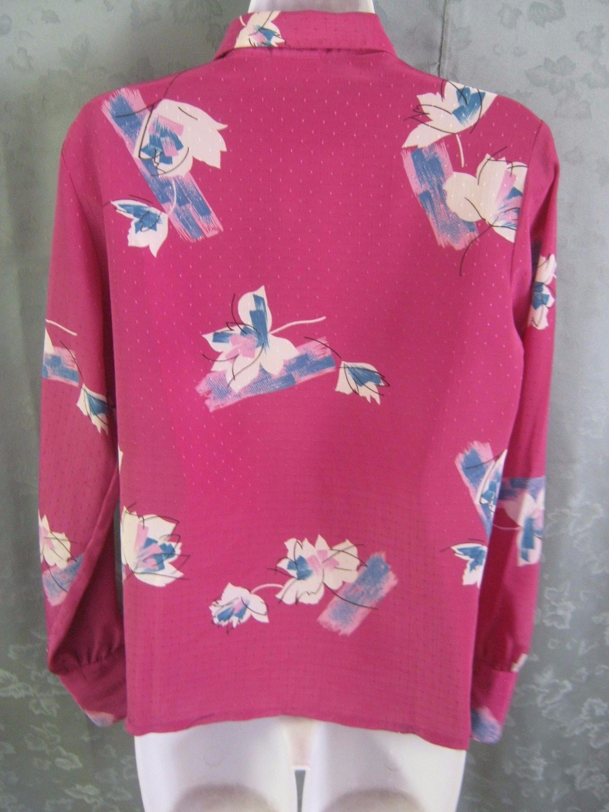 Vintage Marlis Blouse Size 6 Magenta Pink Jacquard Print Floral Career Top