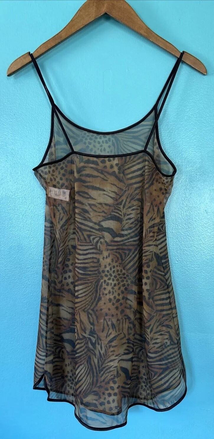 VTG Vassarette Sheer Nylon Gown Nightgown S Animal Print Tiger Second Skin Sexy