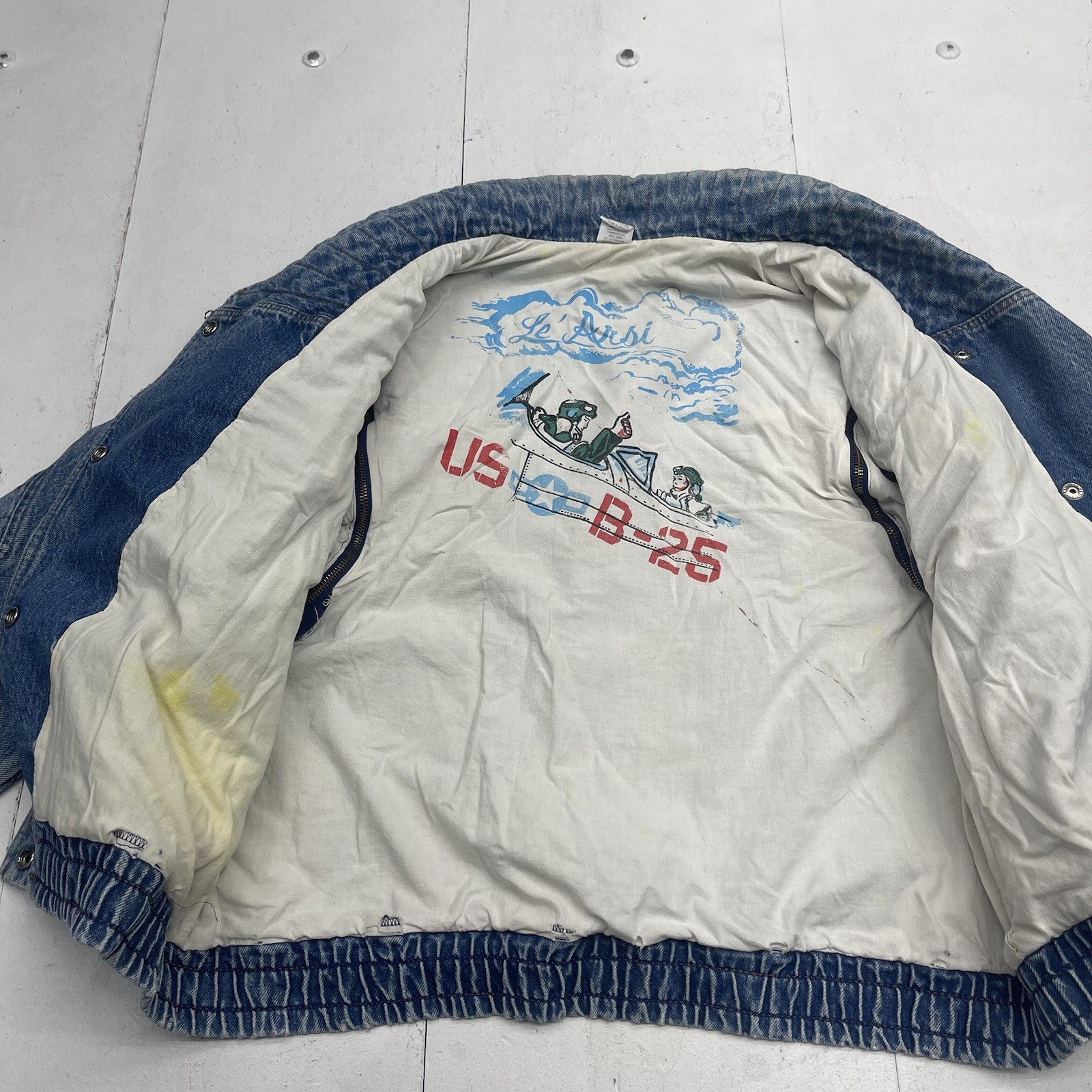 Vintage Le Arsi Blue Denim Bomber Trucker Jacket Women’s Size Large 13/15