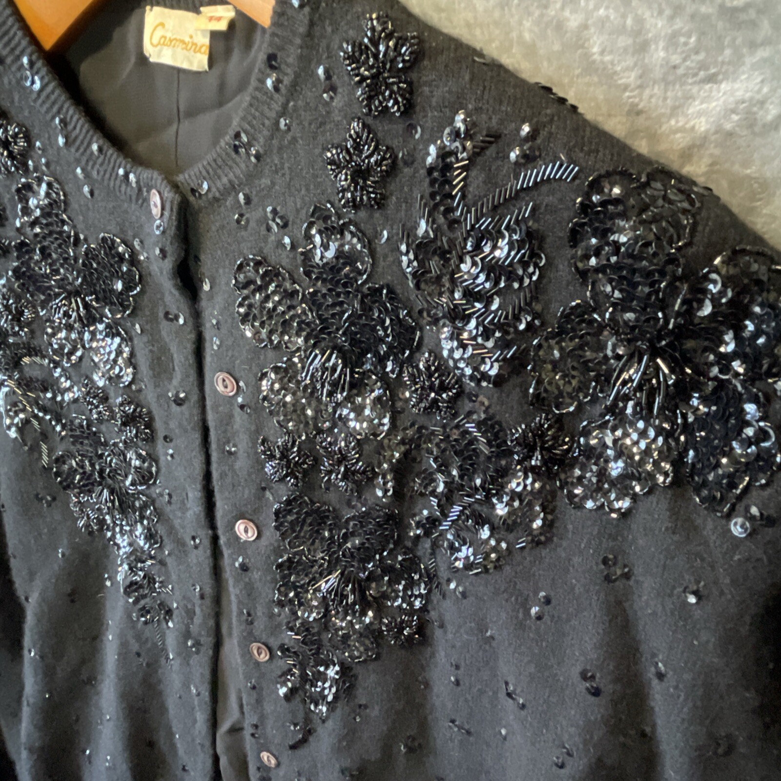 VTG Casmira Sequin Cardigan Sweater Sz 44 Classic Retro Pin Up Office Evening