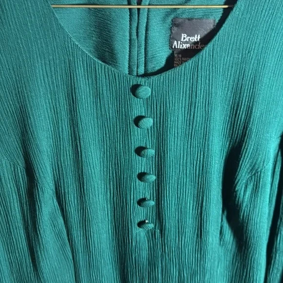 Vintage 90s Brett Alixander LS Button Pleat Front Maxi Dress Green Size 15/16