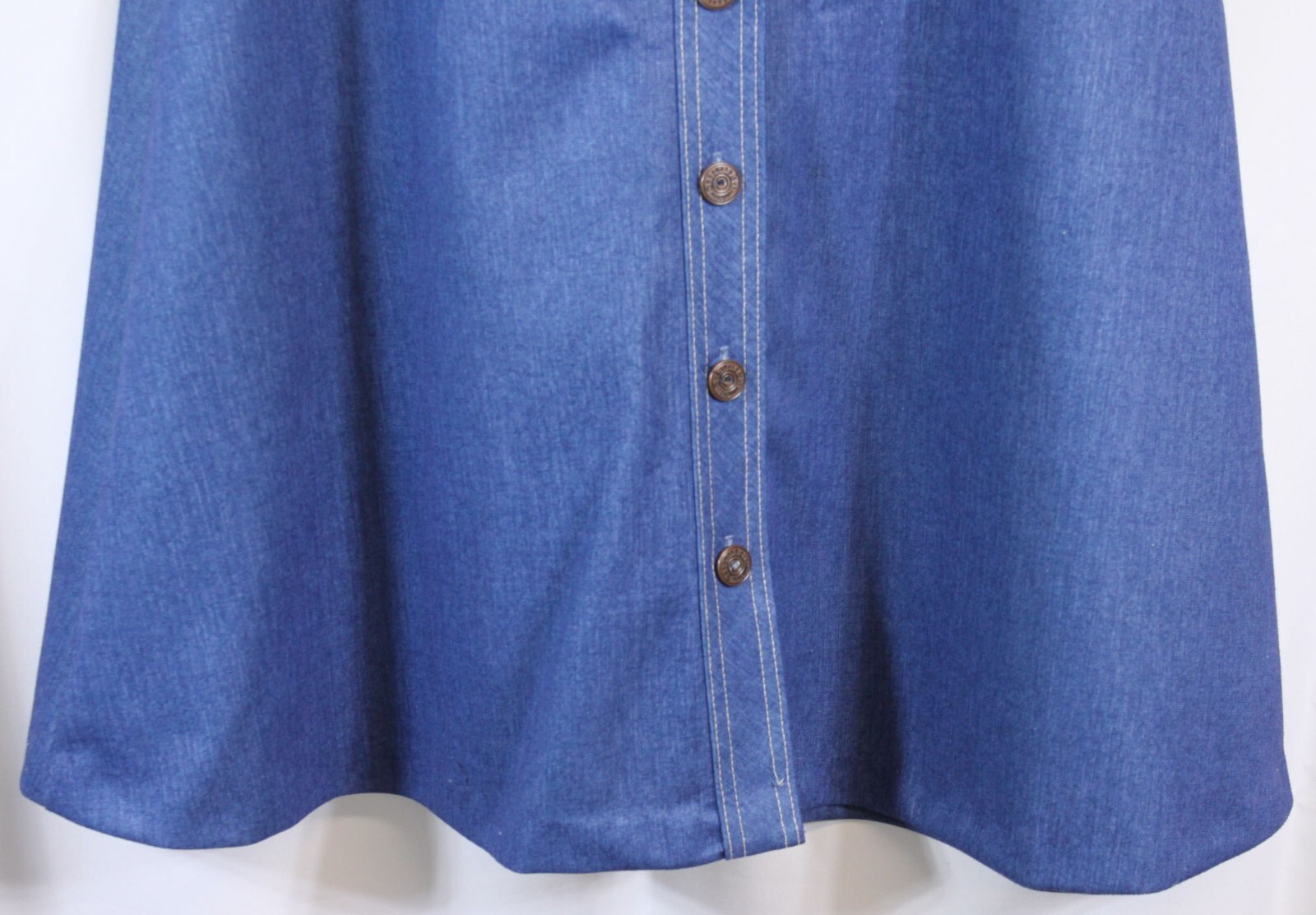 Vtg Denim Poly Skirt Western Cowgirl Peasant Longer Modest Swing 15/16 Retro