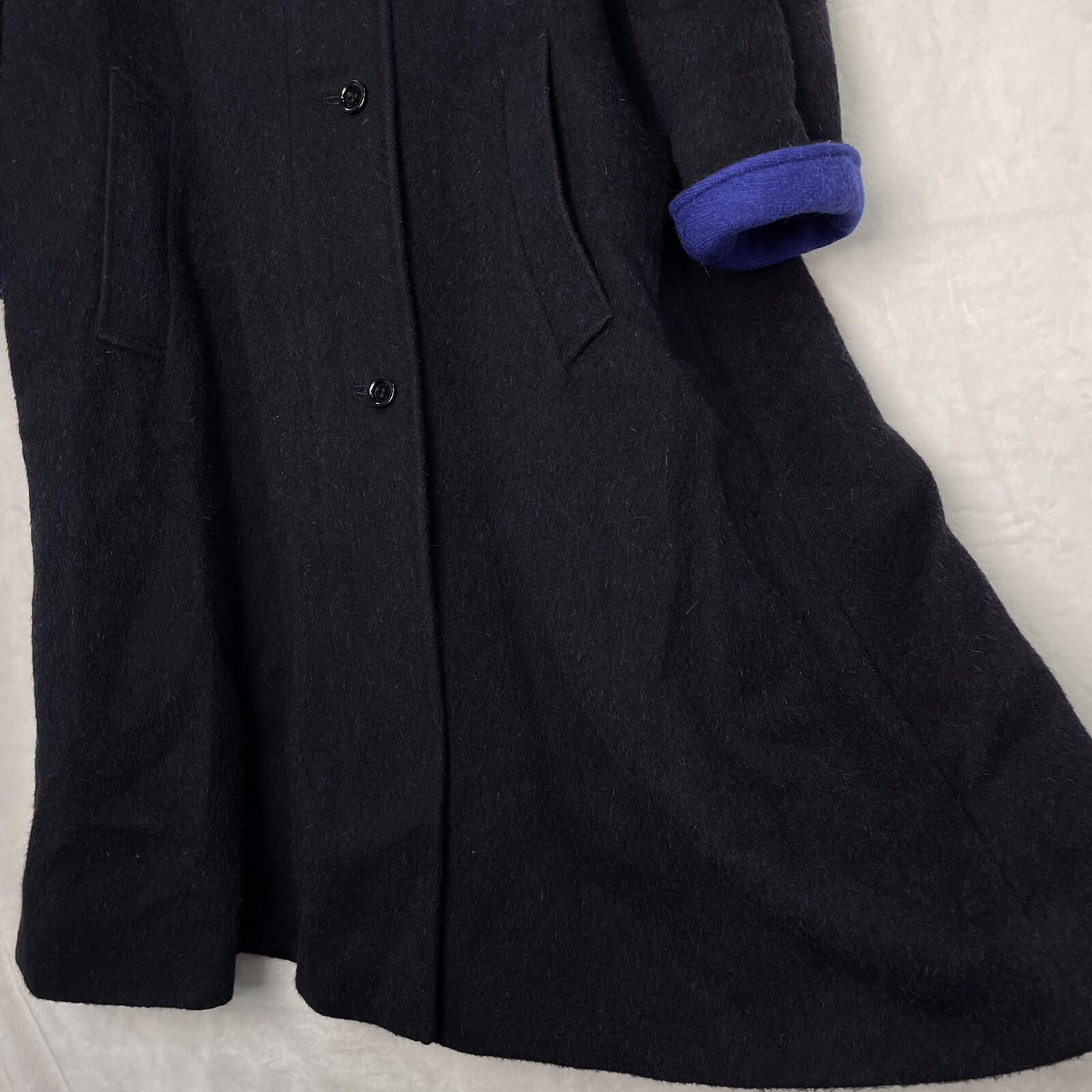 Vintage Jimmy Hourihan of Dublin Ireland Alpaca Wool Coat Maxi Duster Black Blue