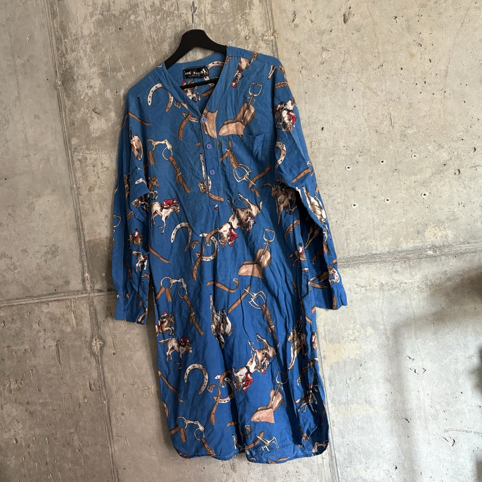 90’s Joe Boxer Western Vintage Fleece Nightgown Woman’s Large Blue Cowgirl