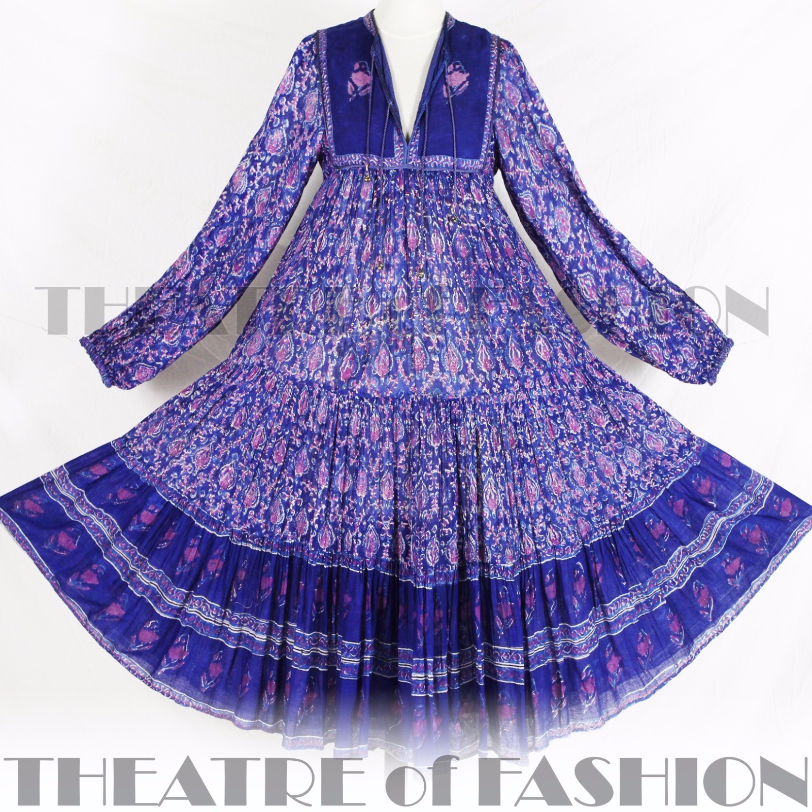 INDIAN DRESS PHOOL 70s VINTAGE HIPPY BOHO GAUZE WEDDING 8 10 12 14 60s GODDESS