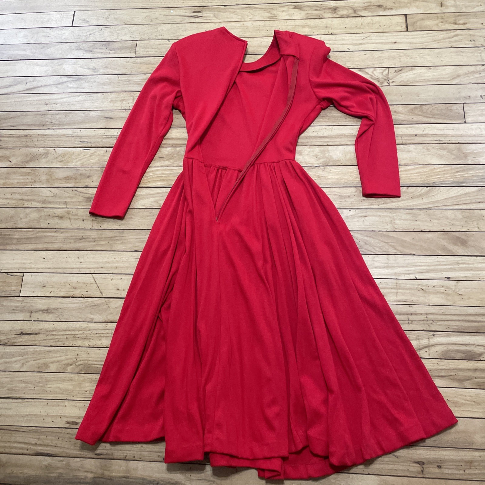 Expo Petite Vintage 1980’s Lace Trim Red Praire Dress Women 4 Wool Zip Made USA