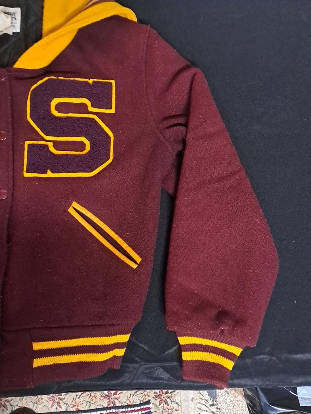 Vtg 80s Trophy Jackets Varsity Letterman #91 „S Tigers” Maroon/Gold Wool Girls M