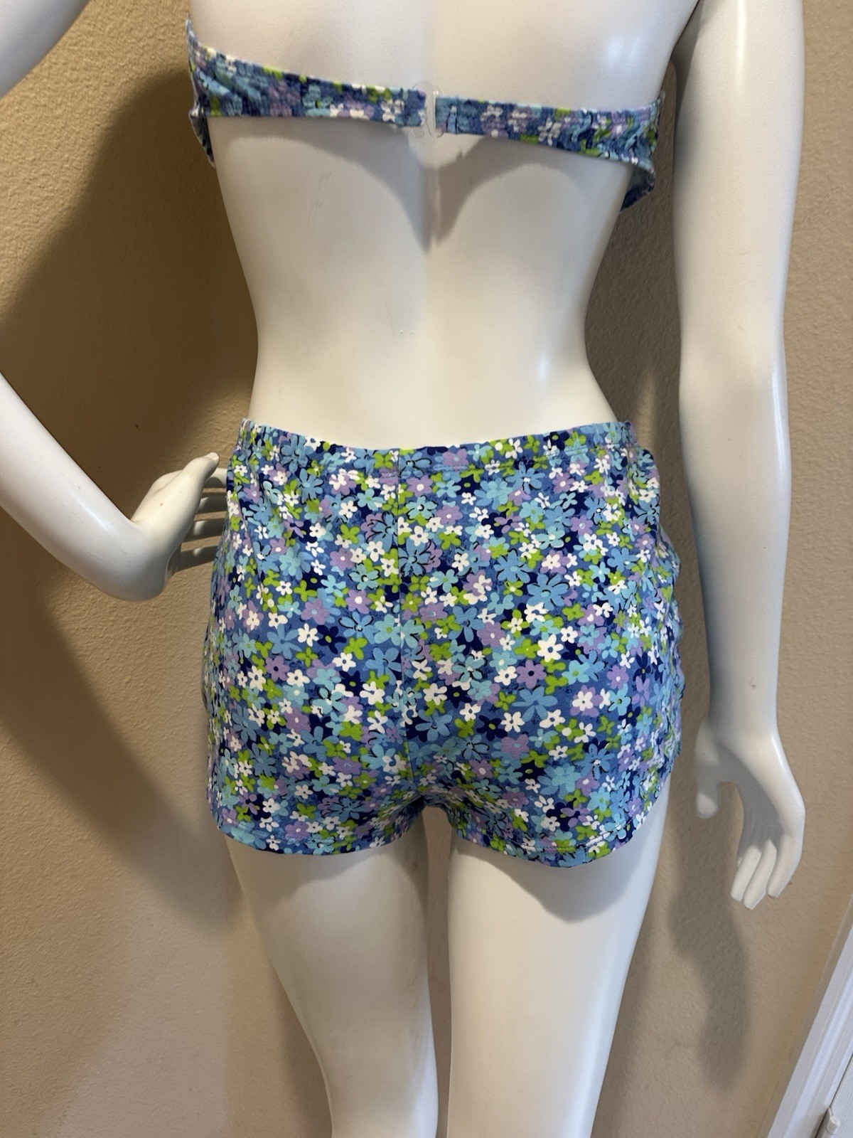 Vintage 90’s Bermuda Beachwear Floral Cotton Polyester Bikini Top Boy Shorts L