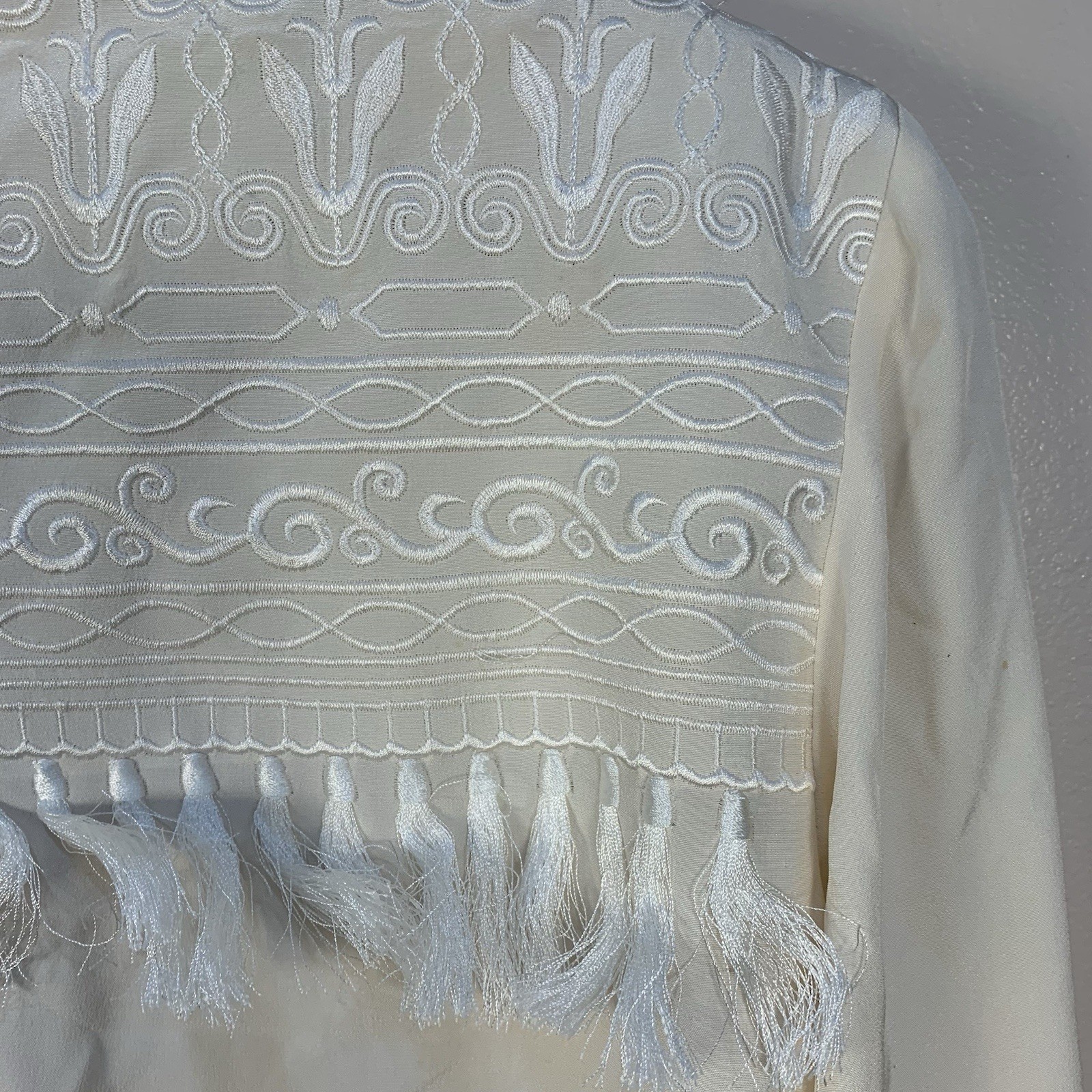 VTG Francesca of Damon 100% Silk Embroidered Tassel Country Western Blouse 14