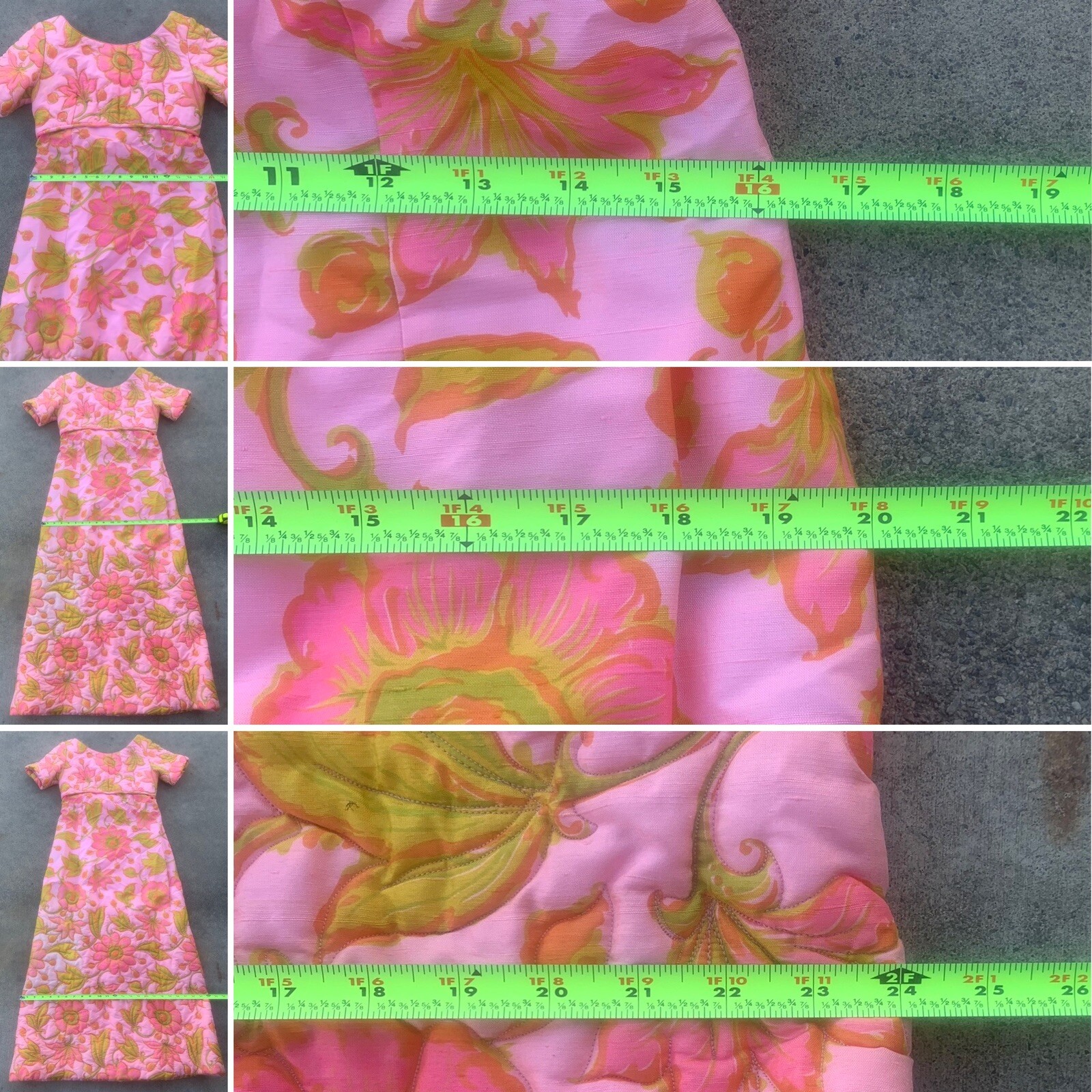 1960s Silk Floral Maxi Dress Macys Marchioness Pink Multicolor Hong Kong S