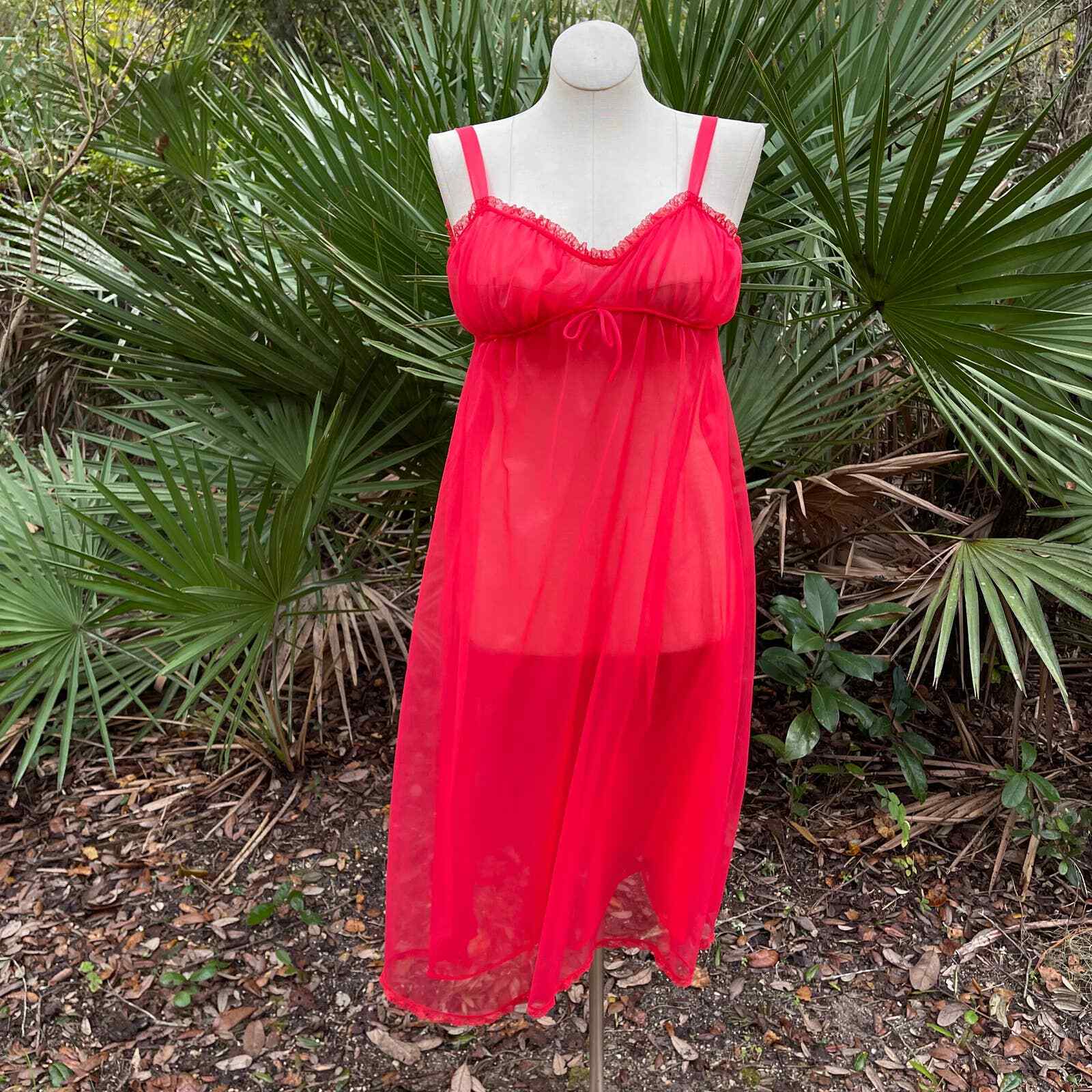 Vintage 50s Ethereal Red Chiffon Nightgown and Peignoir Set Lisette Size 34
