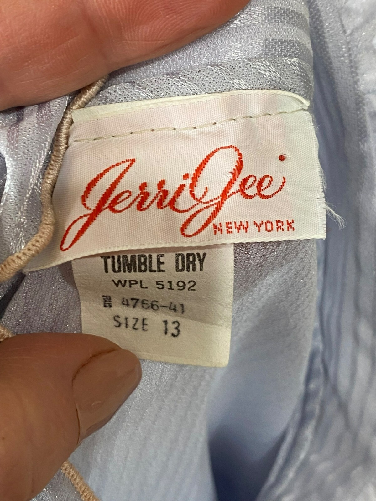 Vintage Jerri Gee New York Light Blue Ruffled Long Sleeve Dress W/ Pink Belt Siz