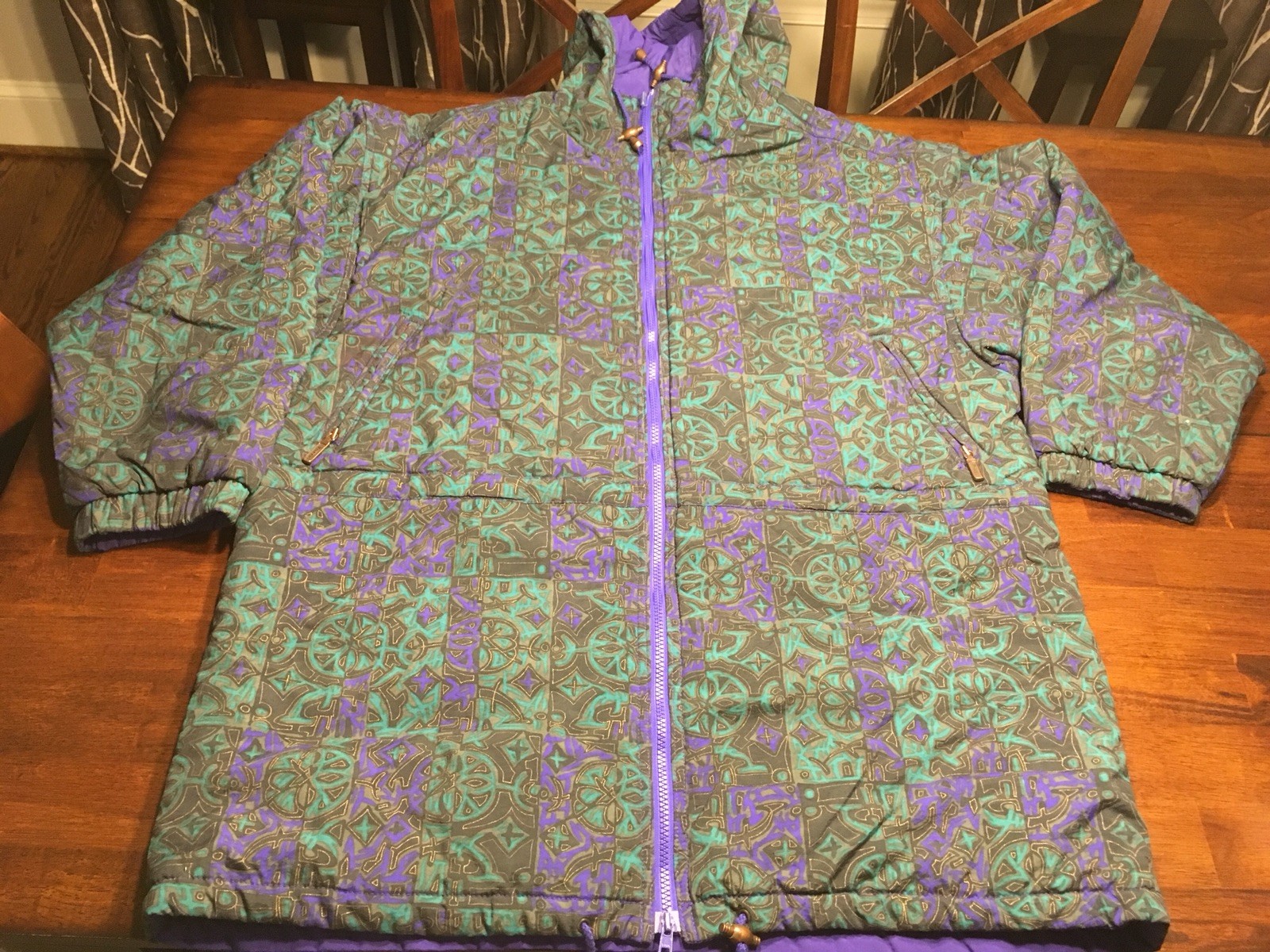 Vtg Womens Large REVERSIBLE 80’s TYROLIA Ski Jacket Purple And Graffiti Style