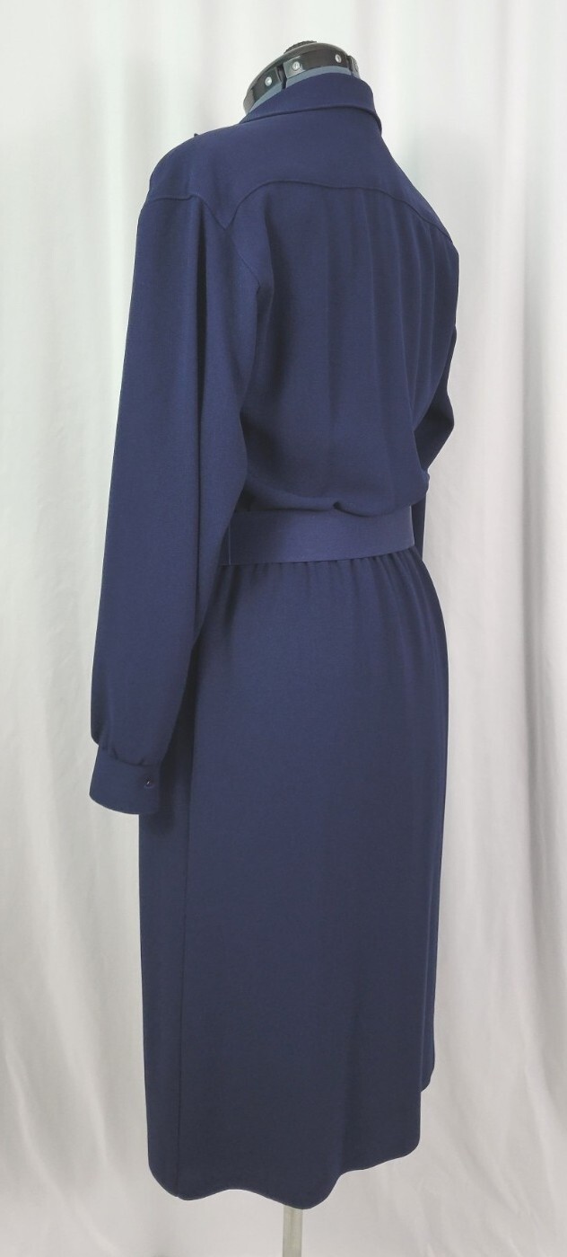 Vintage Donna Morgan for Non Stop Navy Blue Shirt Dress w Belt Size 7/8