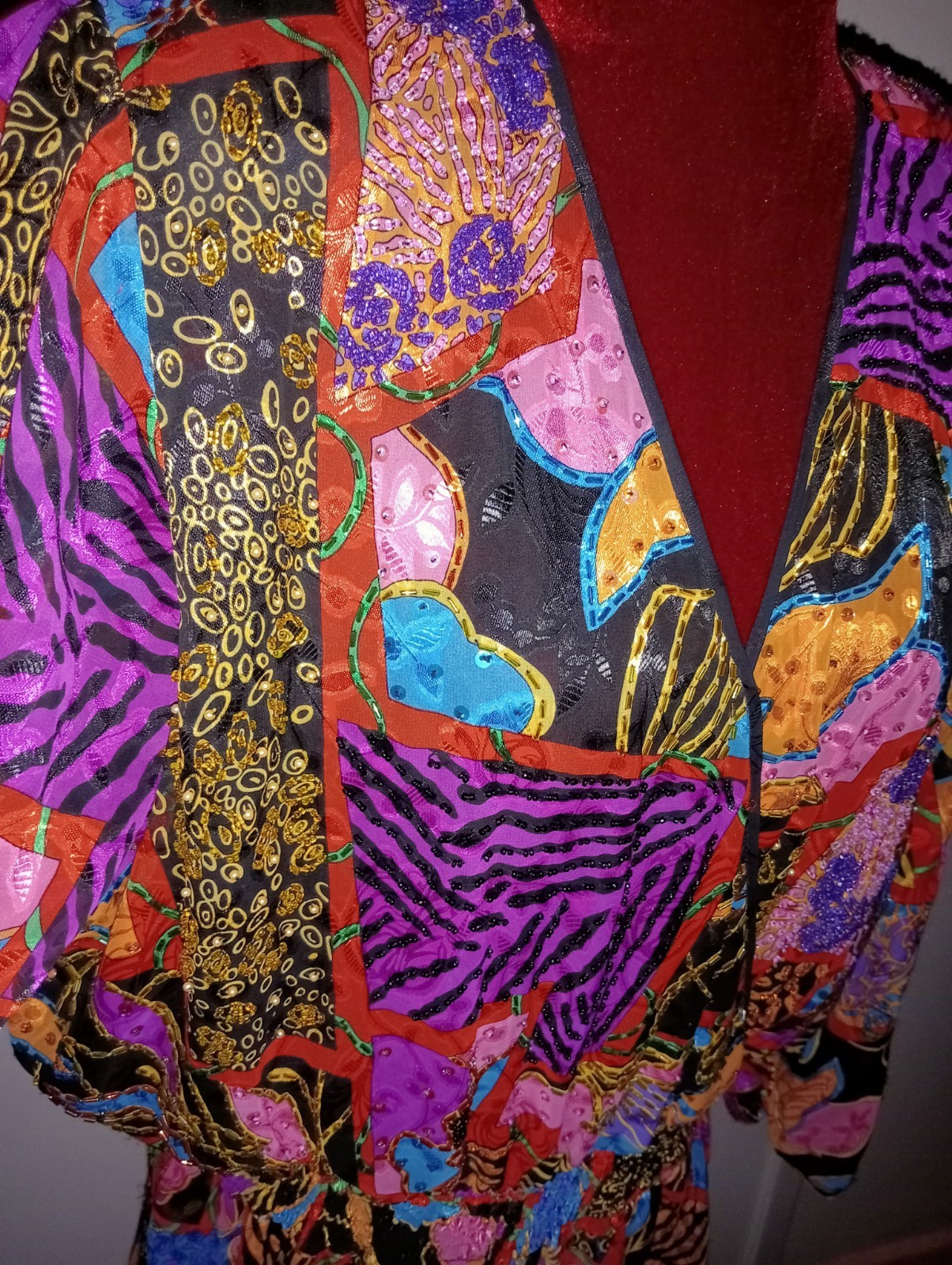 Vintage Diane Freis Georgette Maxi Dress purple turquoise black vibrant Boho