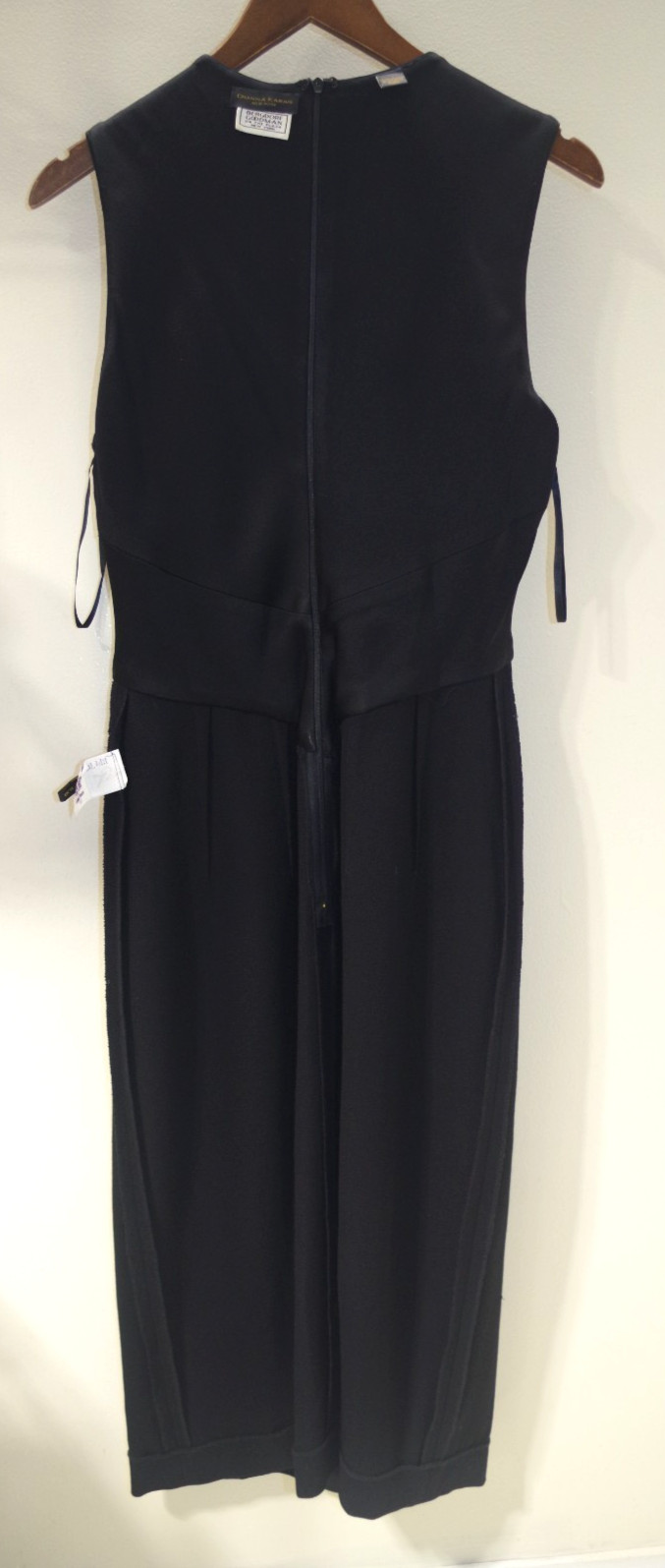 B6 Vintage Donna Karan Wool & Satin Little Black Dress 12 Formal USA Made Lined