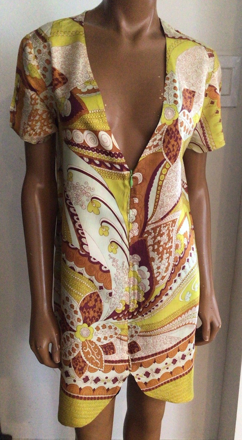 Vintage 60’s 70’s Mini Shift Dress Abstract Retro Psychedelic Print Zip Front